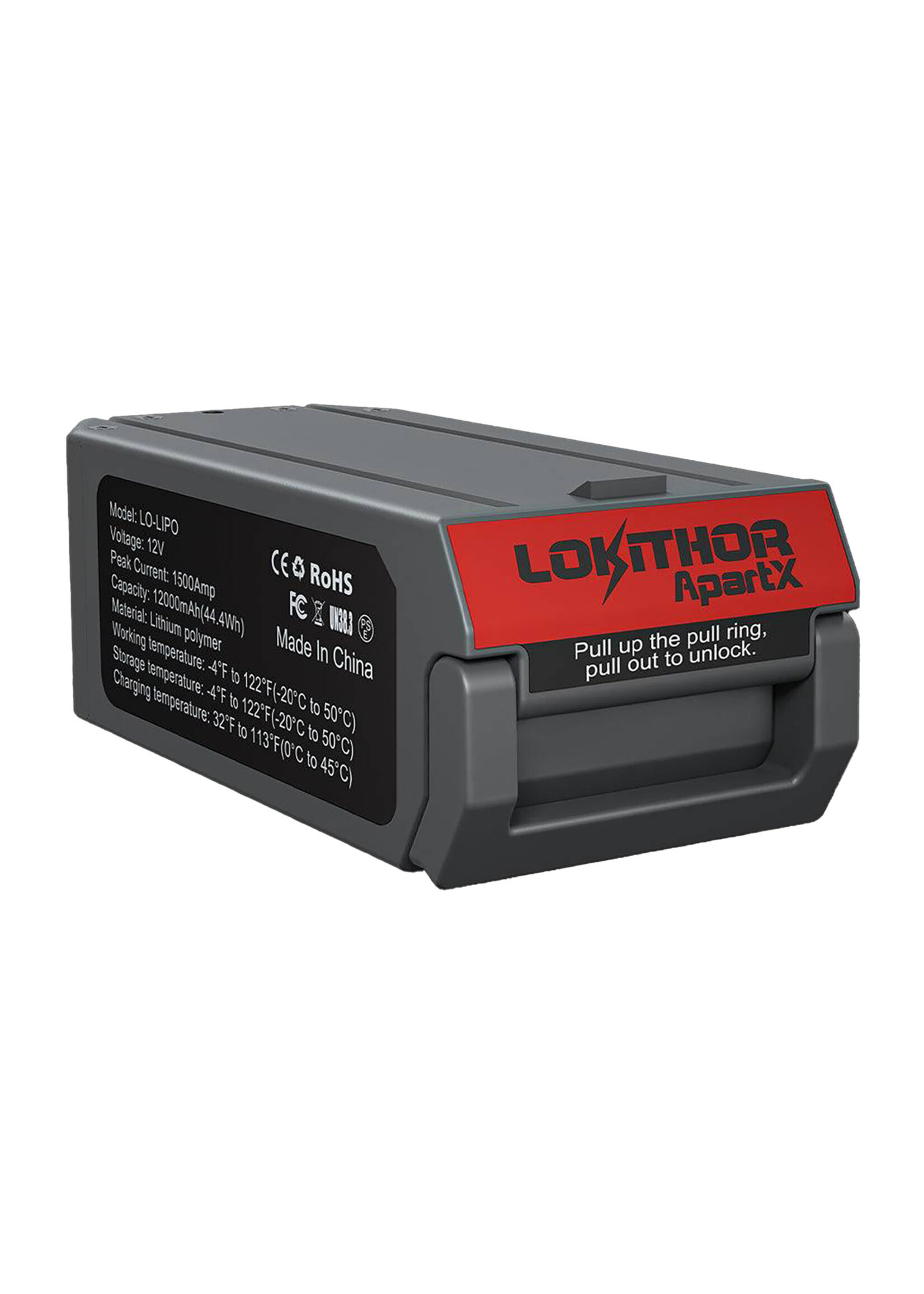 Lokithor Deze verwisselbare Lokithor Lipo batterij is geschikt voor gebruik met de Lokithor Jumpstarter ApartX en luchtcompressor (artikelnummer 0185008). De batterij kan eenvoudig in de ApartX jumpstarter geklikt worden. De ApartX heeft met deze batterij een star