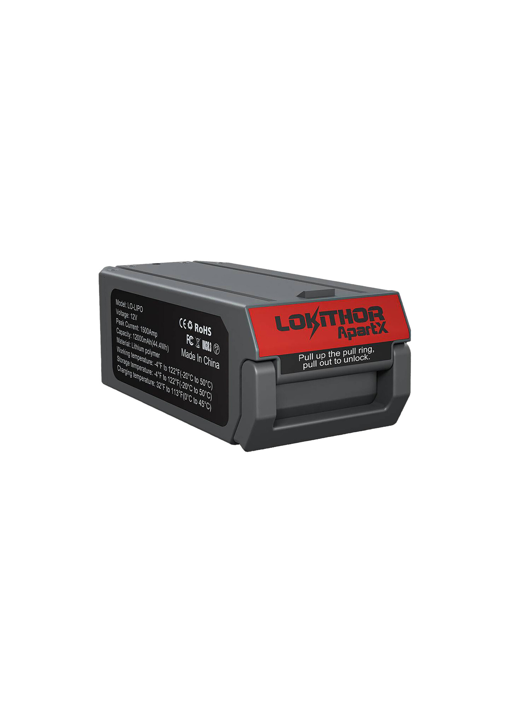 Lokithor This replaceable Lokithor Lipo battery is suitable for use with the Lokithor ApartX Jumpstarter and air compressor (part number 0185008). The battery easily clicks into the ApartX jumpstarter. With this battery, the ApartX has a starting capacity of 1500A