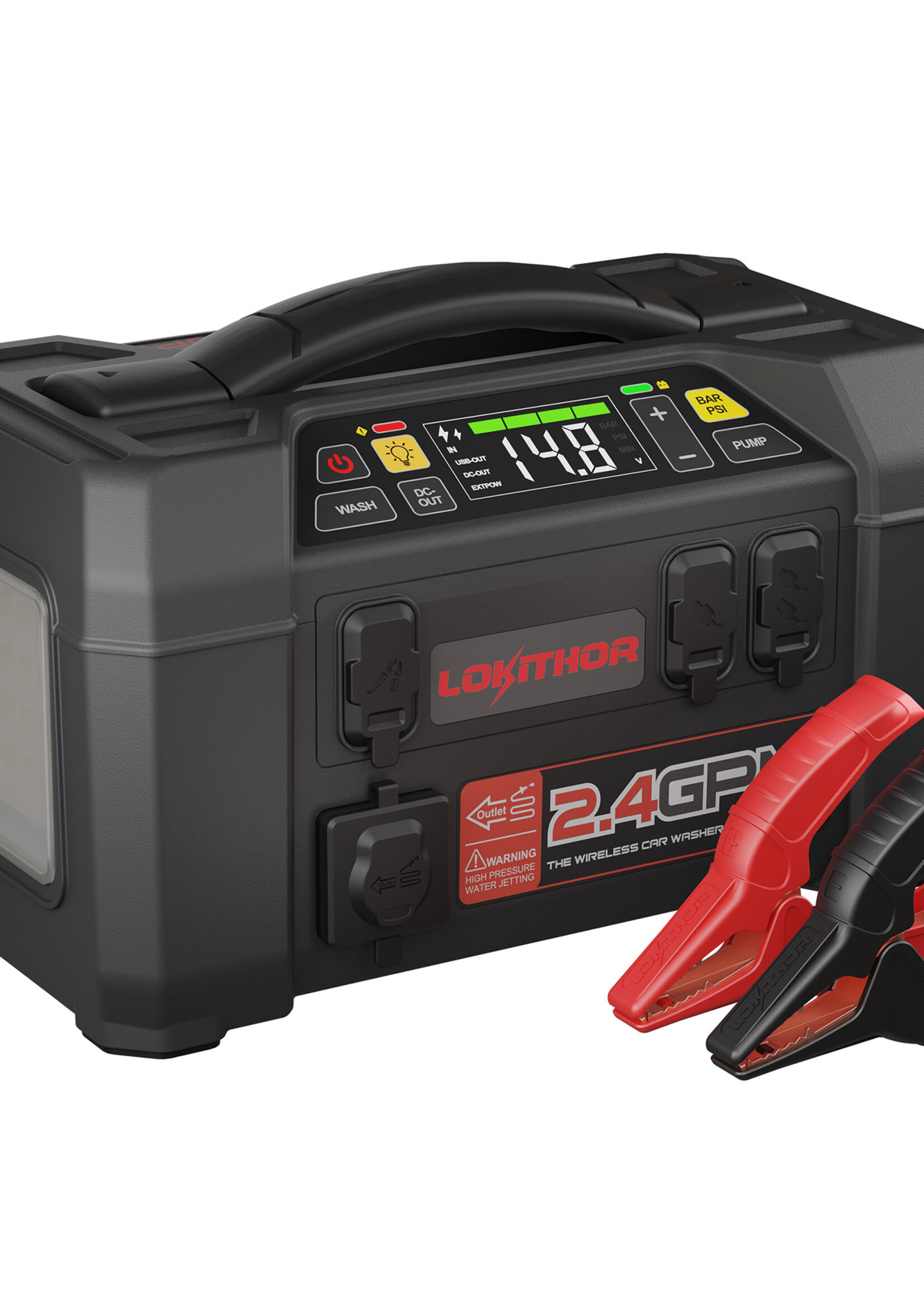 Lokithor De Lokithor AW401 is een jumpstarter met luchtcompressor en is een 5-in-1 multifunctioneel apparaat dat dienstdoet als jumpstarter, waterpomp, bandenpomp, powerbank en LED-zaklamp. De Lokithor AW401 is een krachtige jumpstarter die een indrukwekkende supe