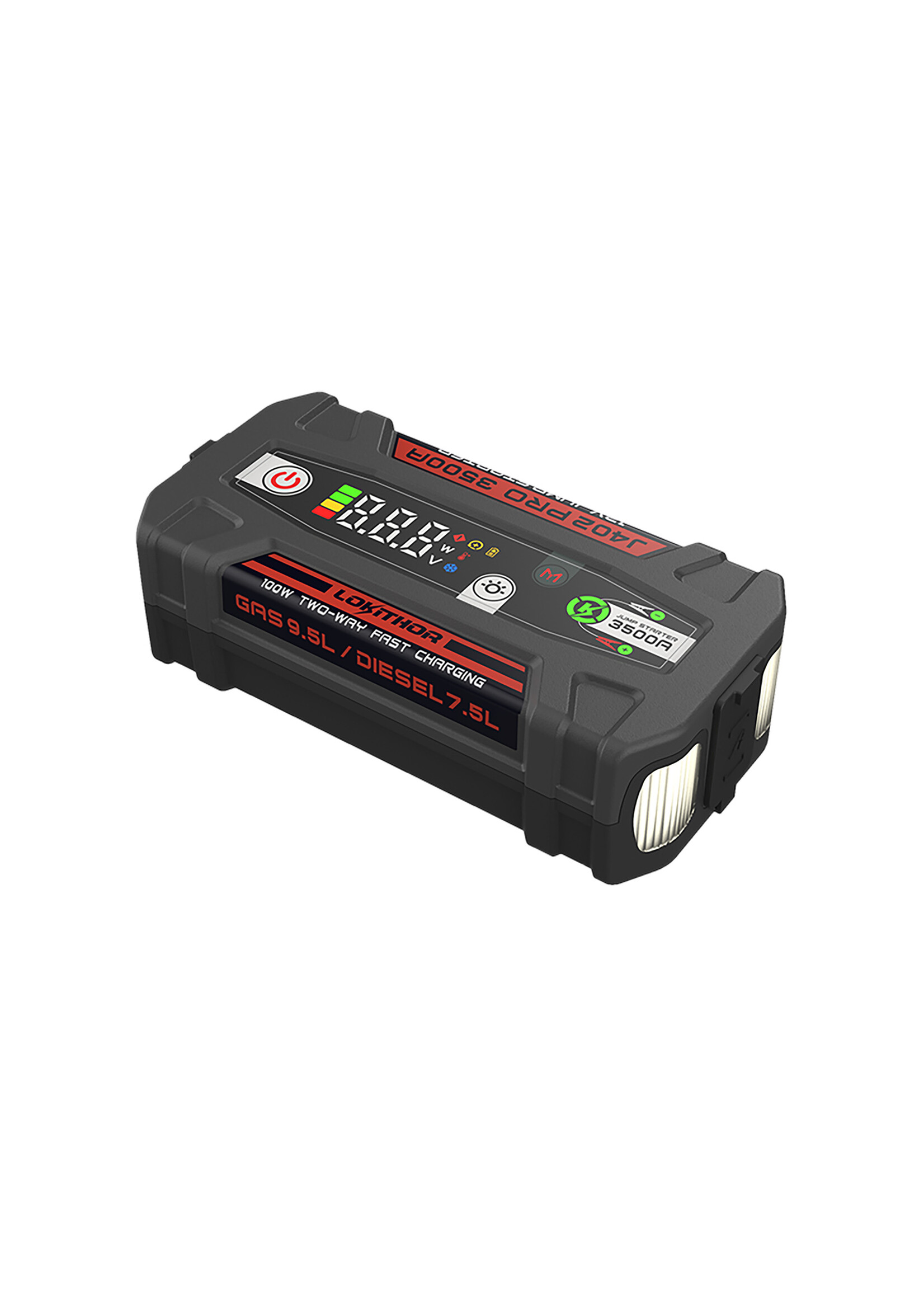 Lokithor The Lokithor J402 Pro is a powerful jump starter that delivers an impressive super start current of 3500 amps after a full charge, enabling up to 40 jump starts. 100-watt fast charging: The J402 Pro portable jump starter can charge and start a car in just