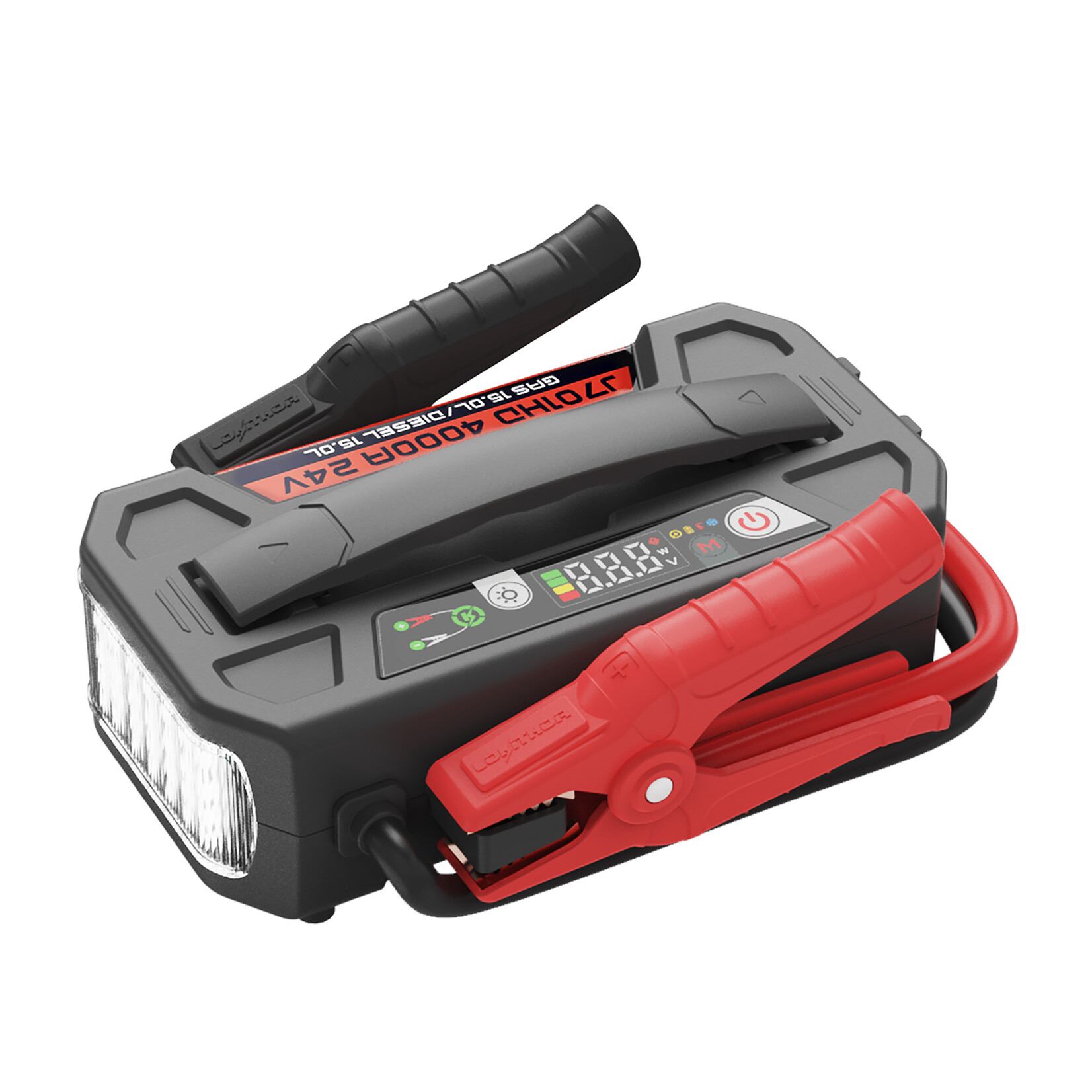 Lokithor De Lokithor J701 HD is een super krachtige jumpstarter die een indrukwekkende superstartstroom van 4.000 ampère levert na een volledige lading, waardoor tot 60 jumpstarts mogelijk zijn. Deze jumpstarter is uitermate geschikt voor het starten van 24 Volt v