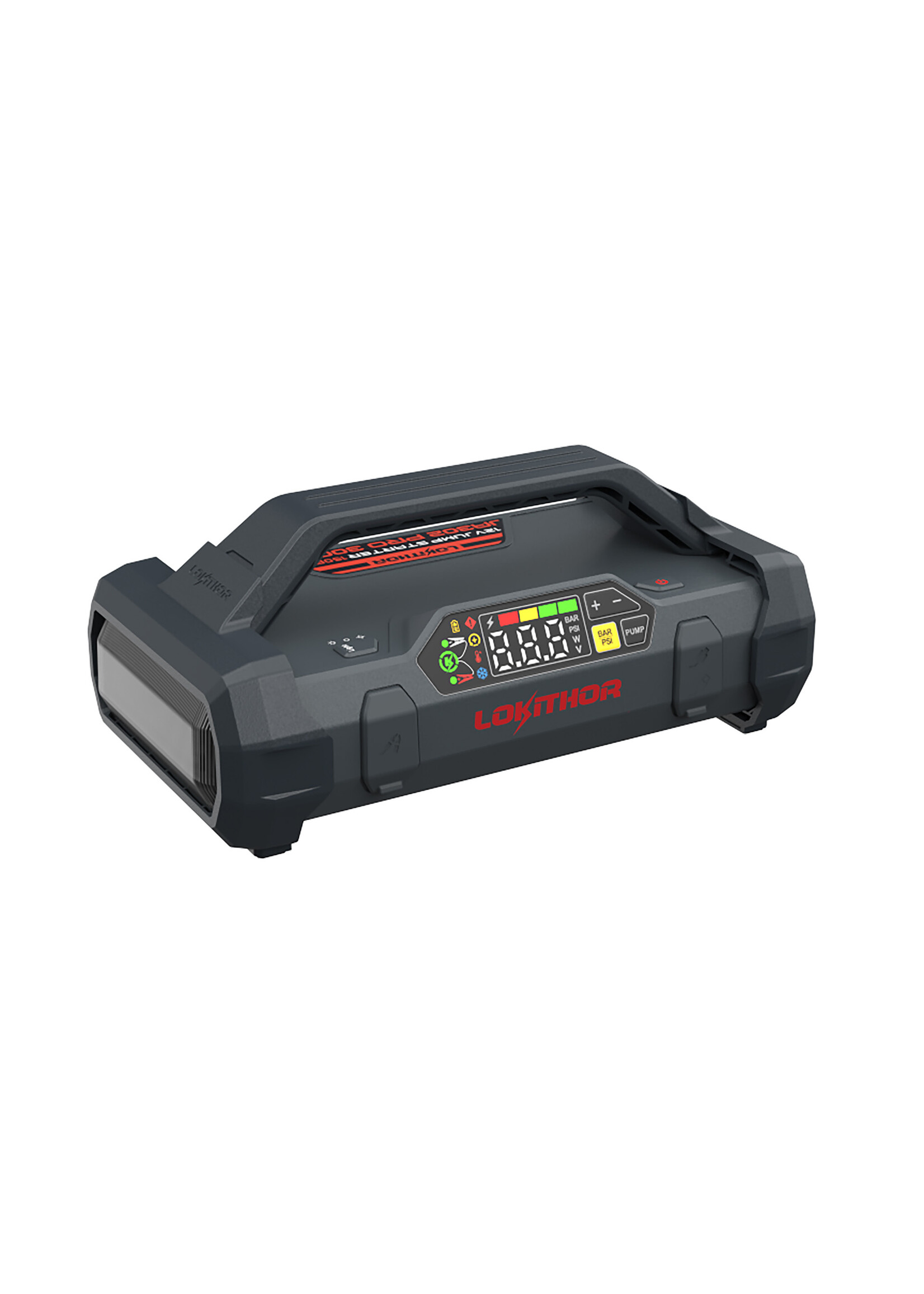 Lokithor De Lokithor JA302 PRO is een jumpstarter met luchtcompressor en is een 4-in-1 multifunctioneel apparaat dat dienstdoet als jumpstarter, bandenpomp, powerbank en LED-zaklamp. De Lokithor JA302PRO is een krachtige jumpstarter die een indrukwekkende supersta