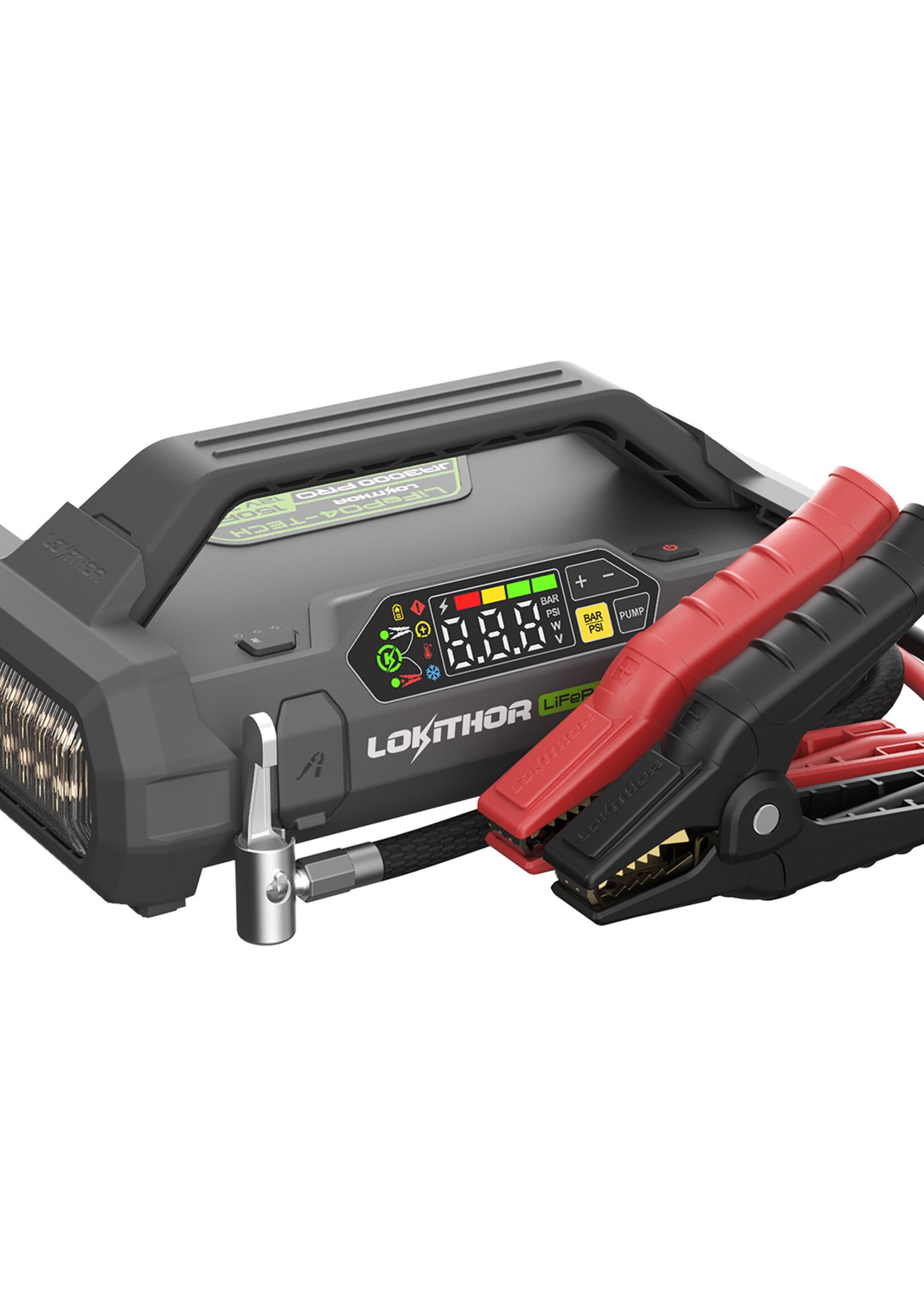 Lokithor De Lokithor JA3000 PRO is een jumpstarter met luchtcompressor en is een 4-in-1 multifunctioneel apparaat dat dienstdoet als jumpstarter, bandenpomp, powerbank en LED-zaklamp. De Lokithor JA3000PRO is een krachtige jumpstarter die een indrukwekkende supers
