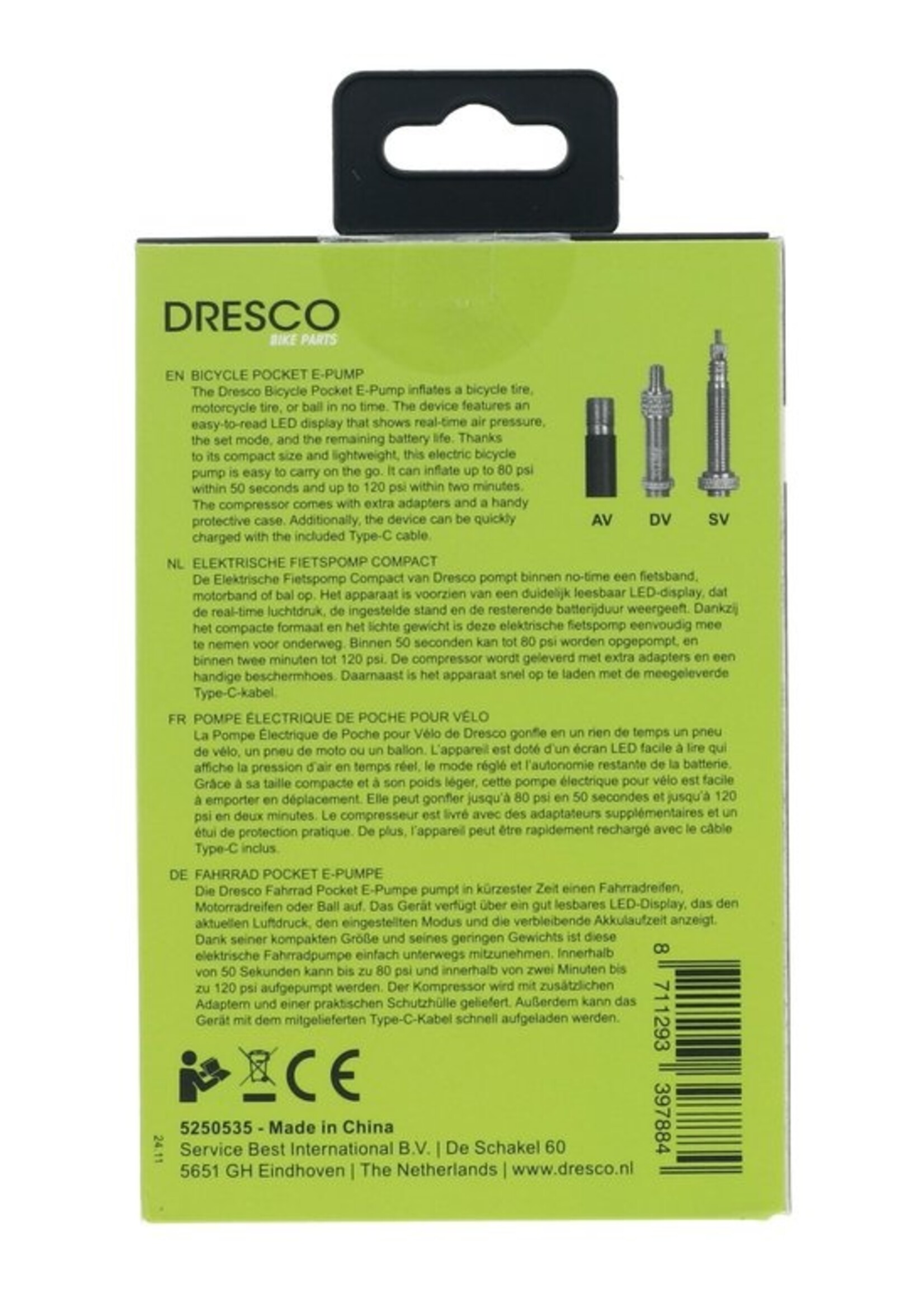 Dresco Dresco Elektrische Fietspomp Compact 7,4V/45W