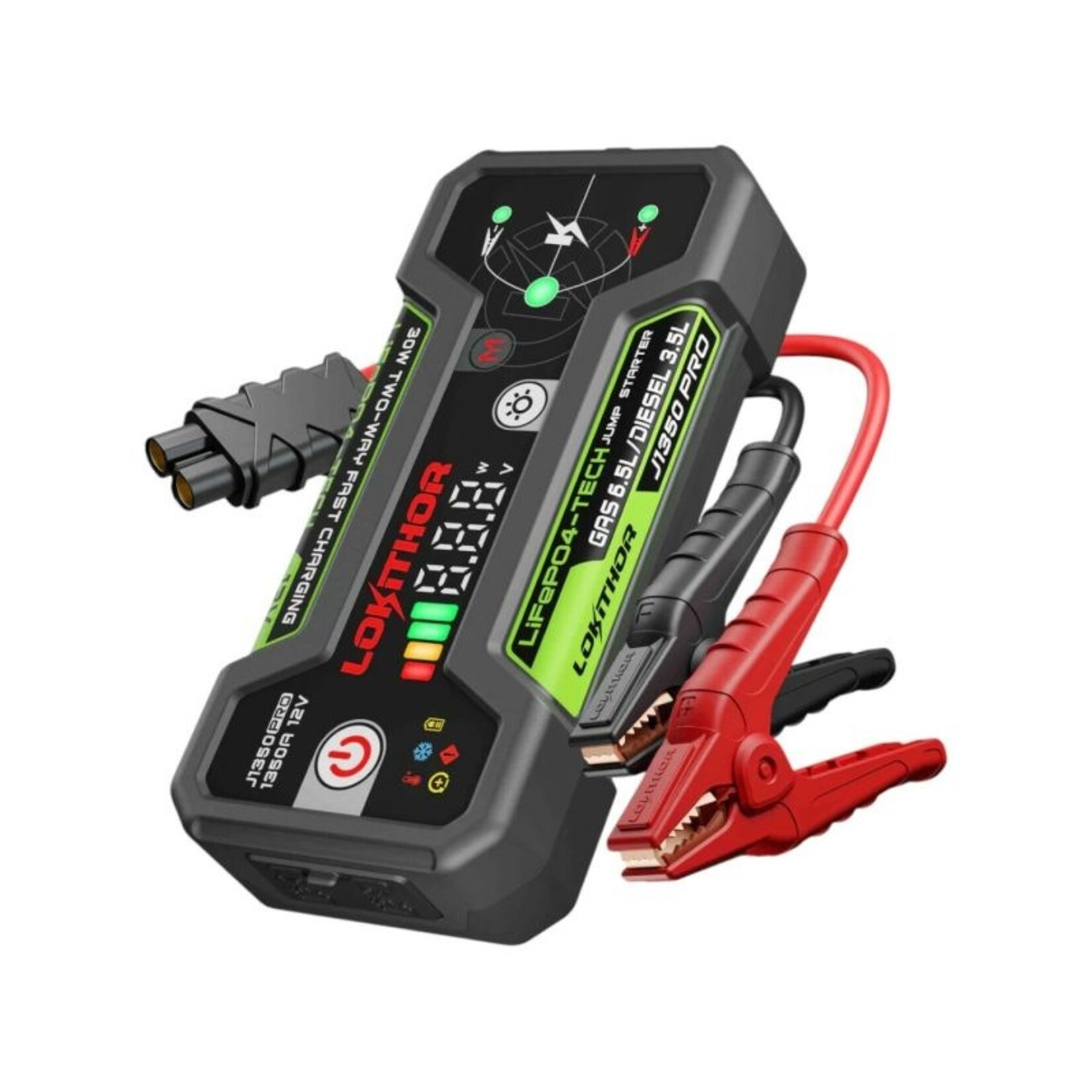 Lokithor De Lokithor J1350 PRO LiFePO4 jumpstarter voor de auto is vervaardigd met 100% veilige energie. De 12-volt jumpstarter levert een hoge startstroom van 1350 ampère en is daarom geschikt voor benzinemotoren tot 6,5 liter en dieselmotoren tot 3,5 liter. Met