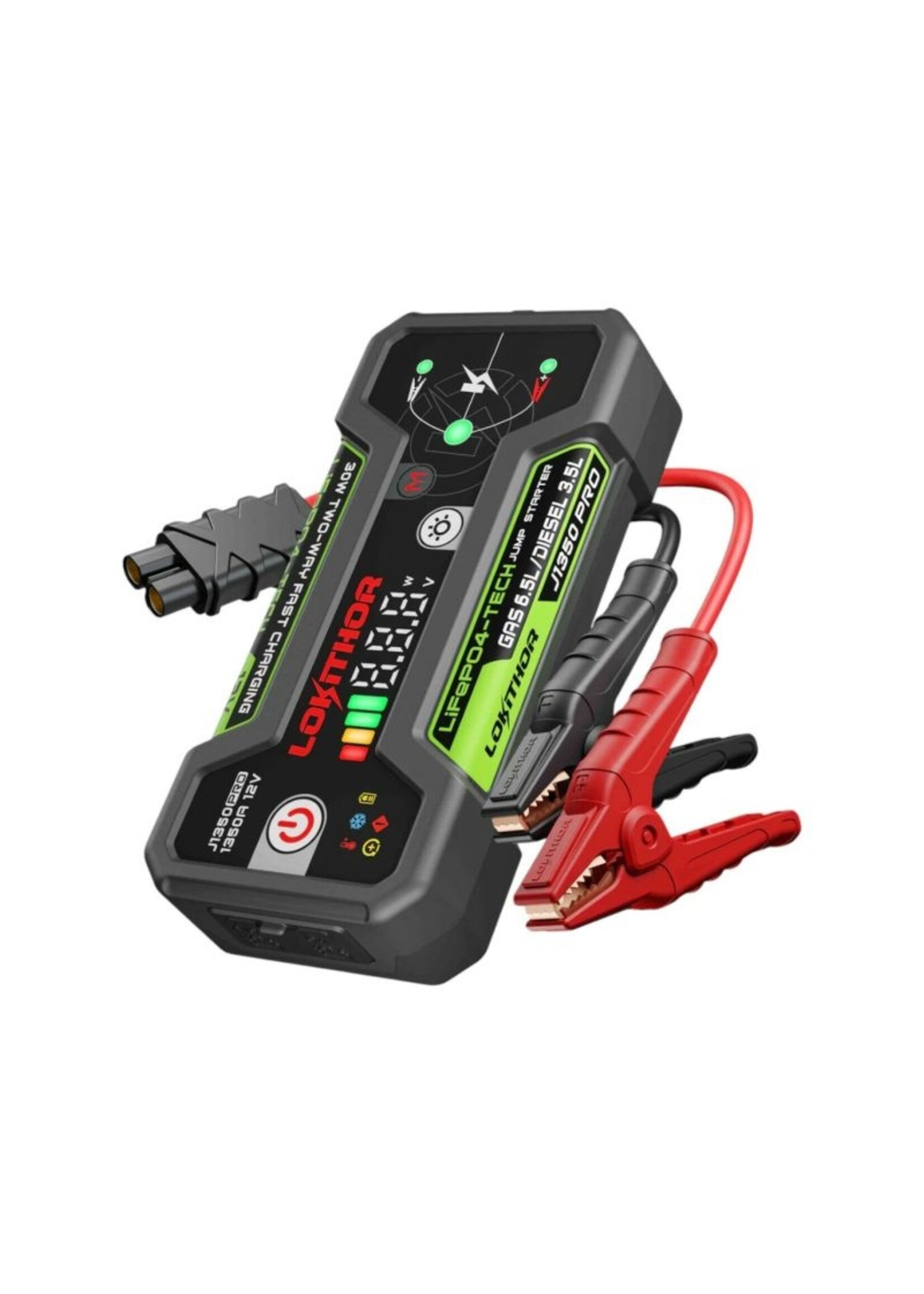 Lokithor De Lokithor J1350 PRO LiFePO4 jumpstarter voor de auto is vervaardigd met 100% veilige energie. De 12-volt jumpstarter levert een hoge startstroom van 1350 ampère en is daarom geschikt voor benzinemotoren tot 6,5 liter en dieselmotoren tot 3,5 liter. Met