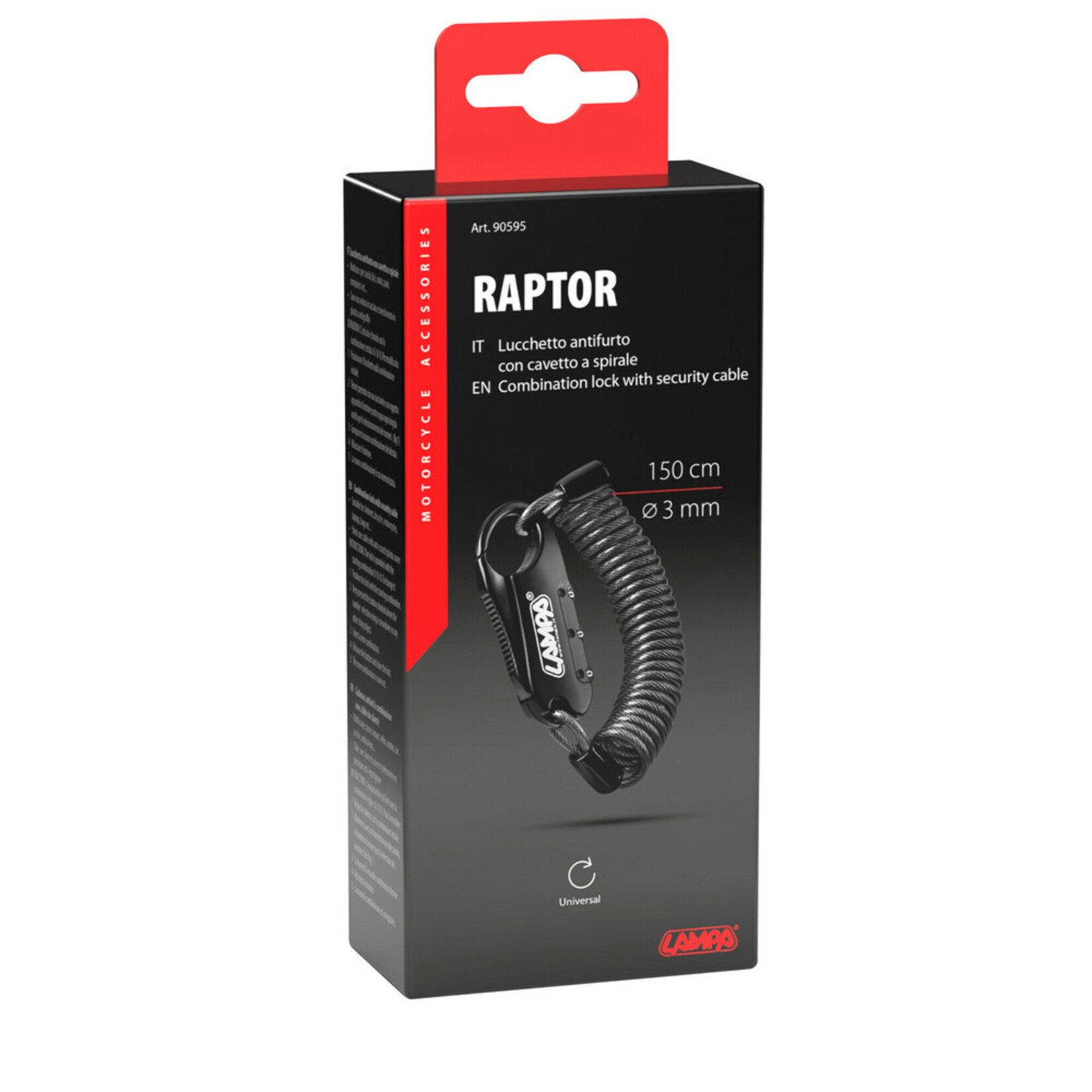 lampa Raptor, combinatieslot met spiraalkabel - 150 cm