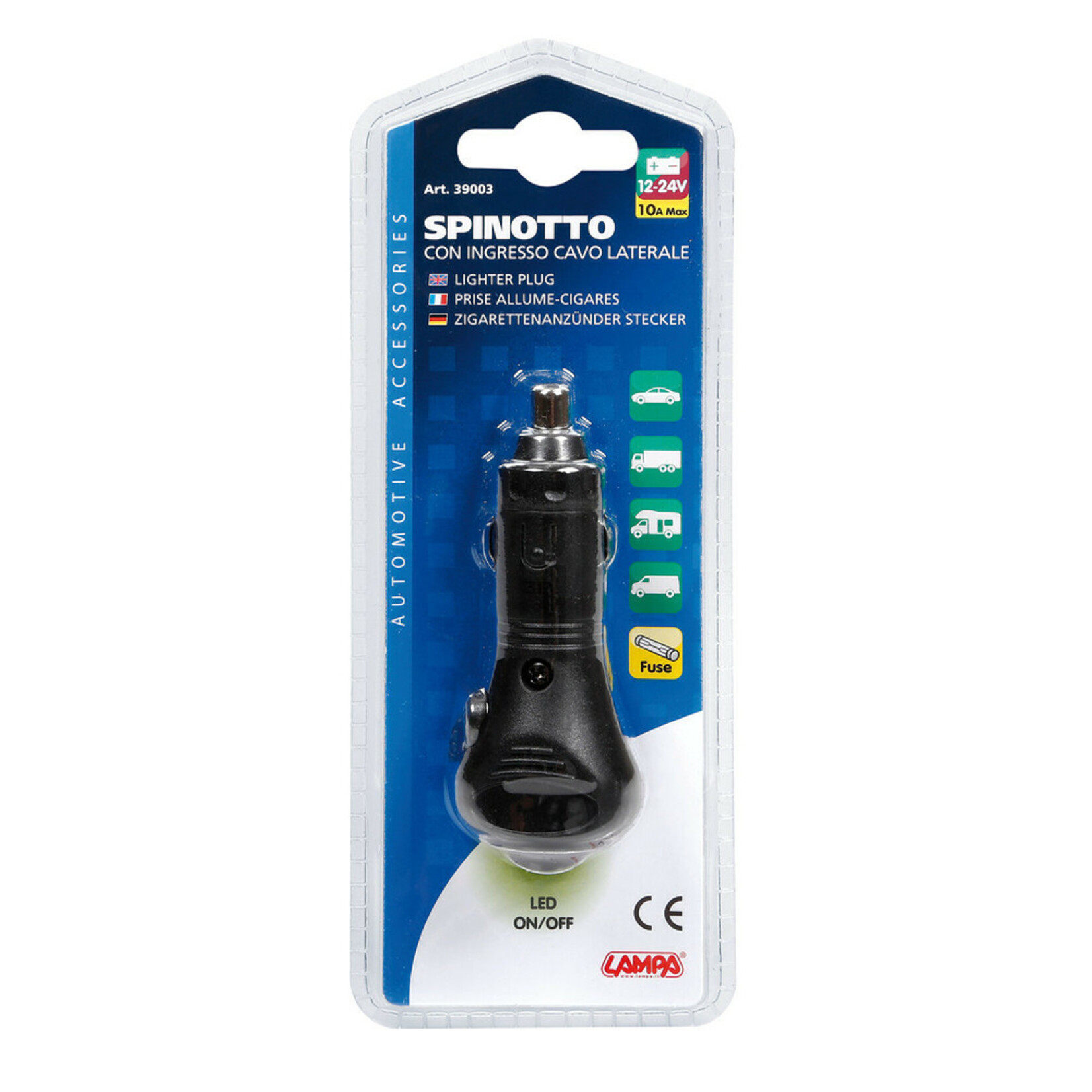 Lampa Sigarettenaanstekerplug met zijdelingse draadaansluiting, 12/24V