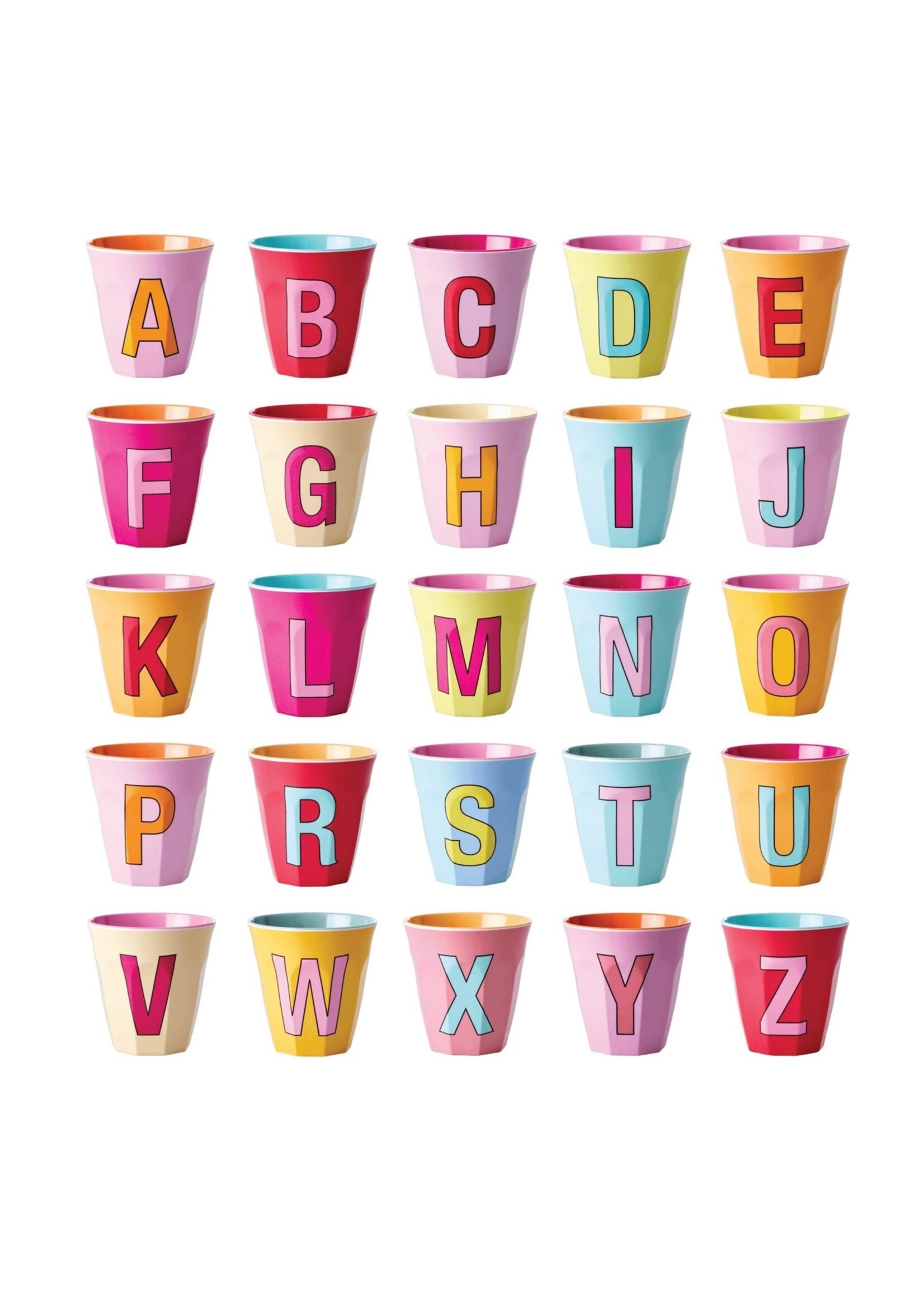 Rice Mok melamine full alphabet pinkish per stuk