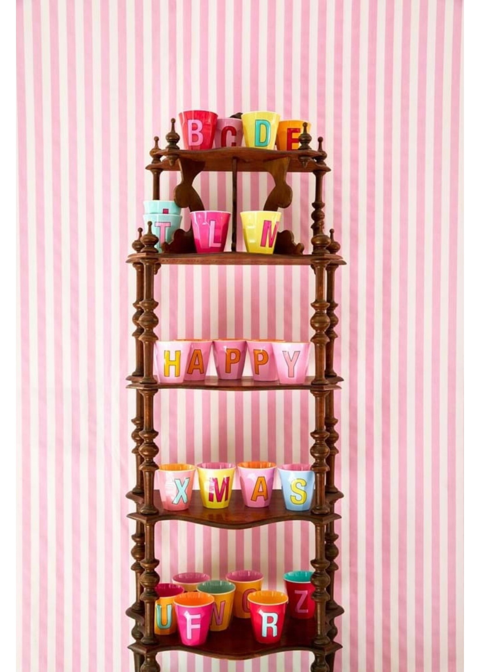 Rice Mok melamine full alphabet pinkish per stuk