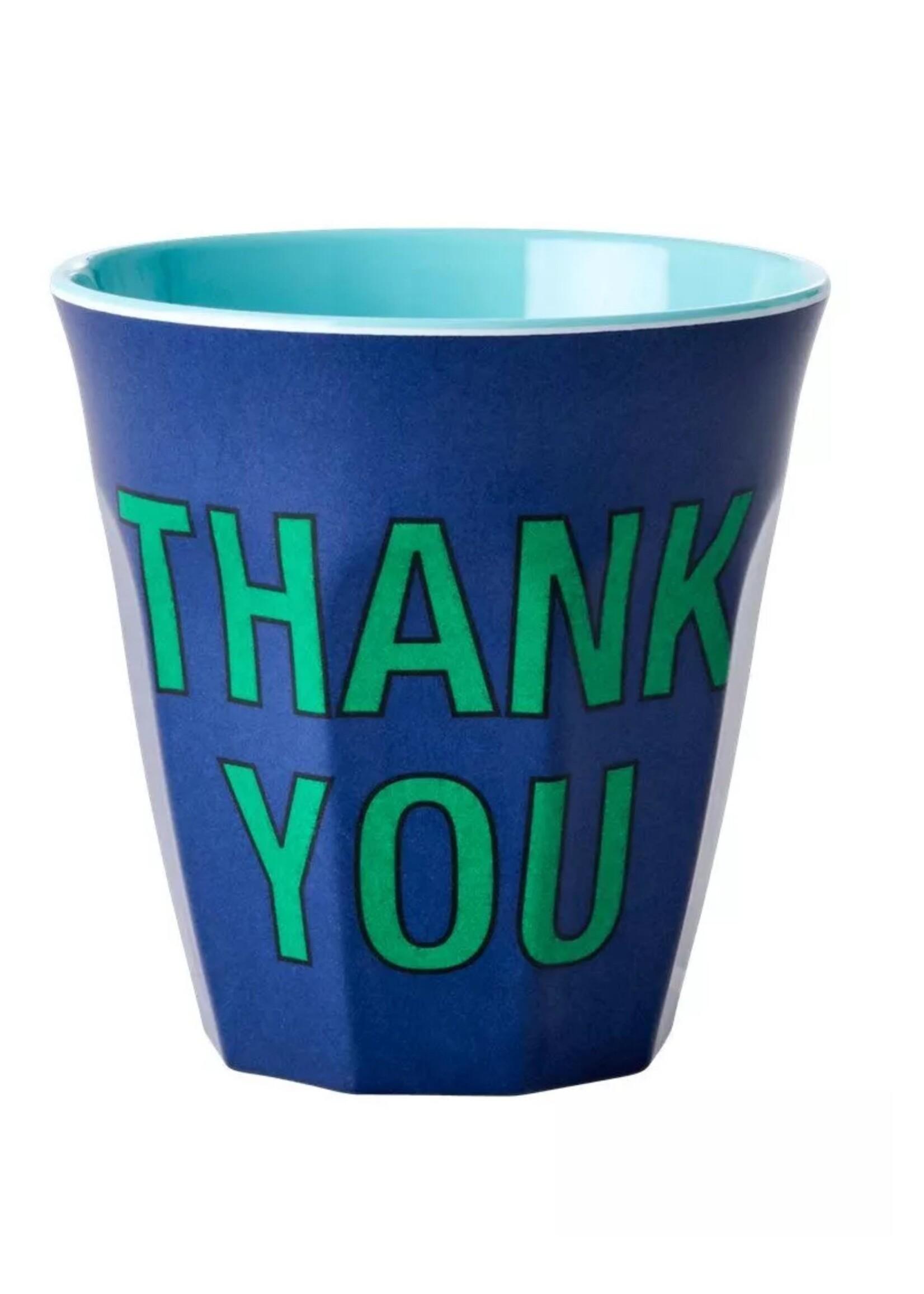 Rice Mok melamine cup with 'THANK YOU' dark blue per stuk