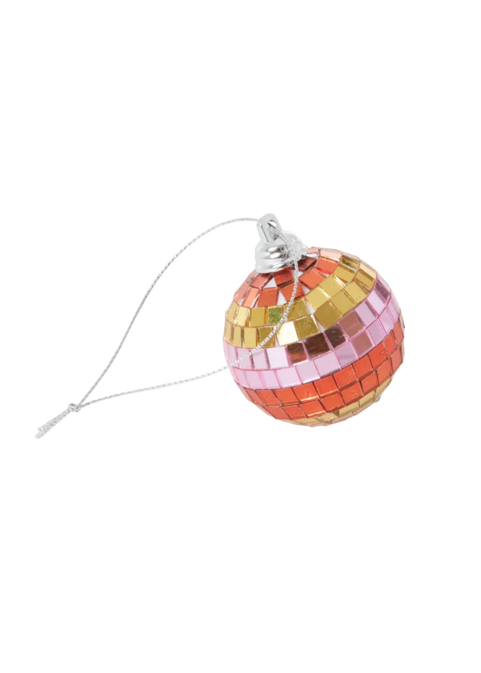 Rice Disco Ball with stripes and gold 5 cm small pink