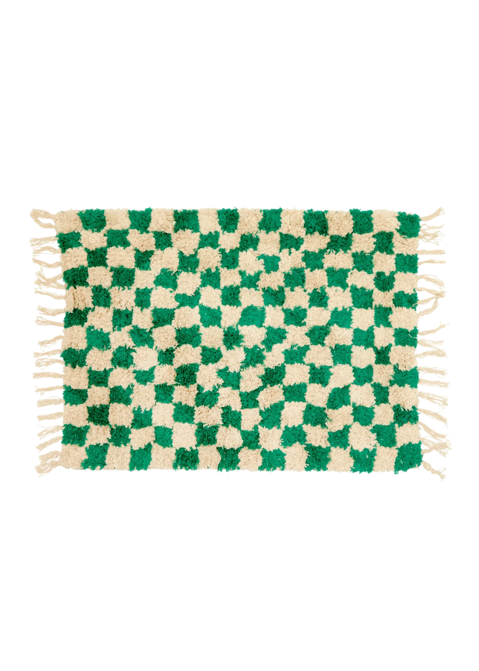 Rice Vloerkleed cotton carpet with green checked pattern small 70 x 100 cm