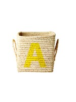 Rice Mand raffia square basket with painted letter A