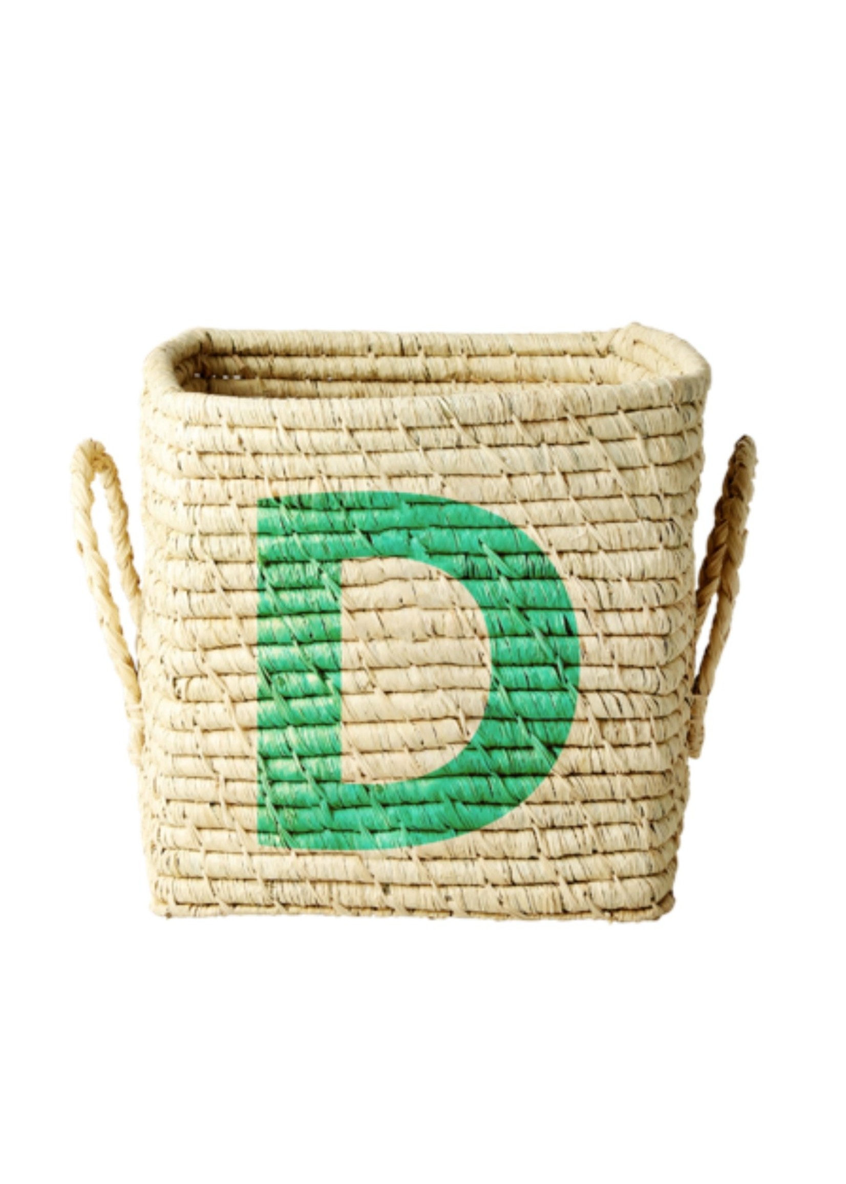 Rice Mand raffia square basket with painted letter D