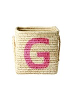 Rice Mand raffia square basket with painted letter G