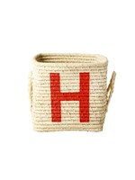 Rice Mand raffia square basket with painted letter H