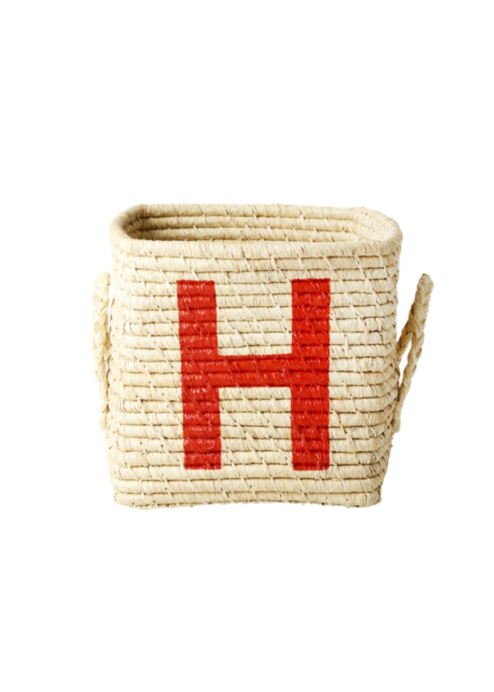 Rice Mand raffia square basket with painted letter H