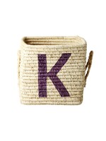 Rice Mand raffia square basket with painted letter K