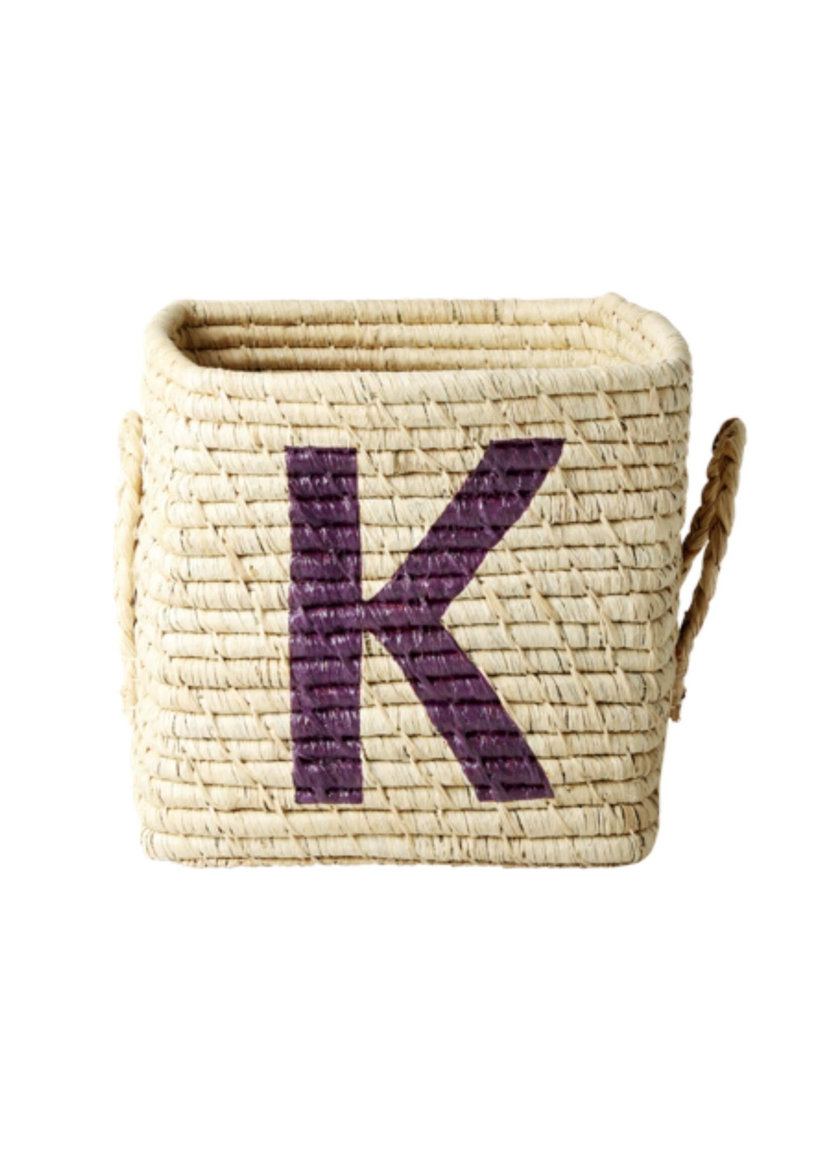 Rice Mand raffia square basket with painted letter K