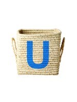Rice Mand raffia square basket with painted letter U
