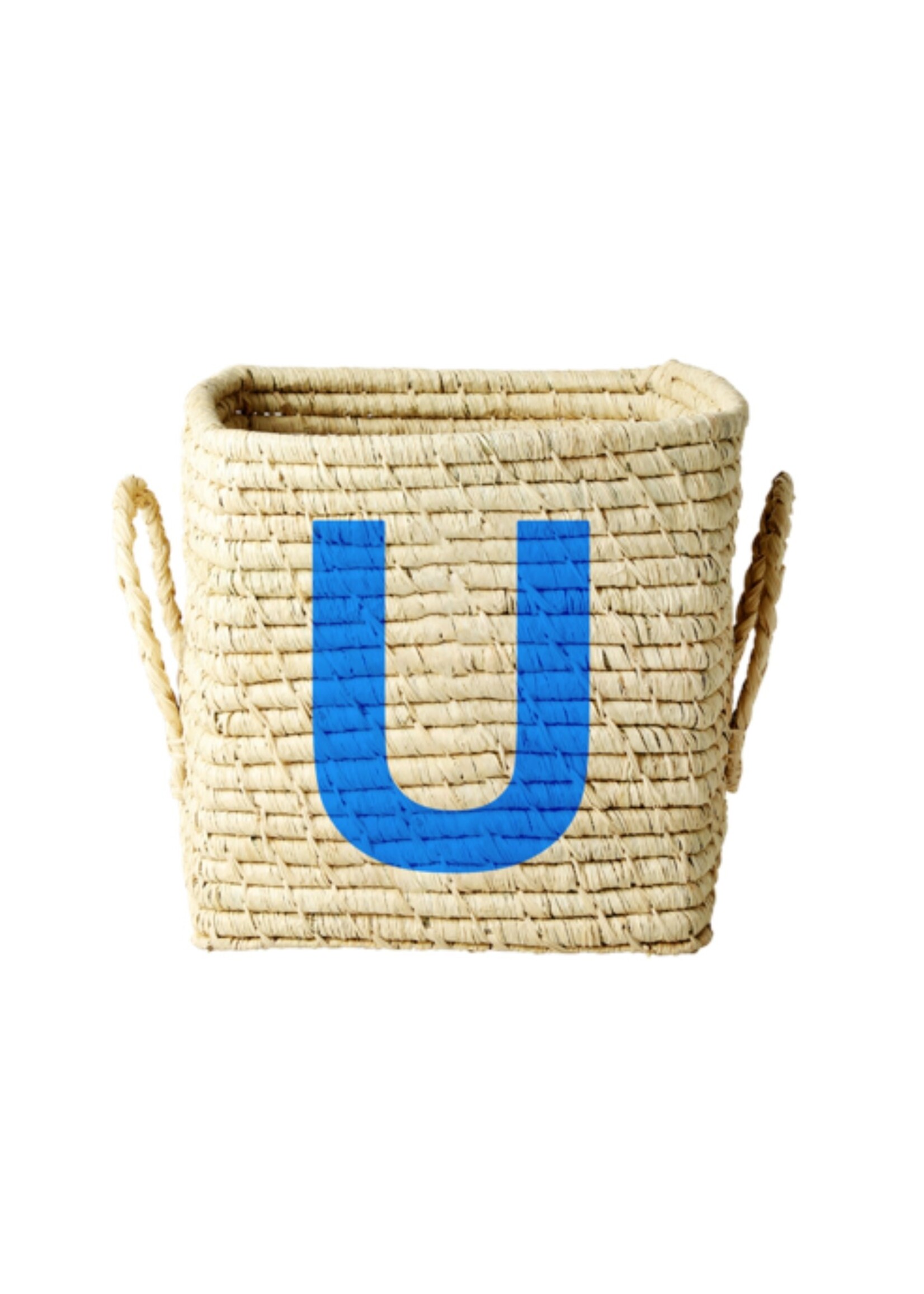 Rice Mand raffia square basket with painted letter U