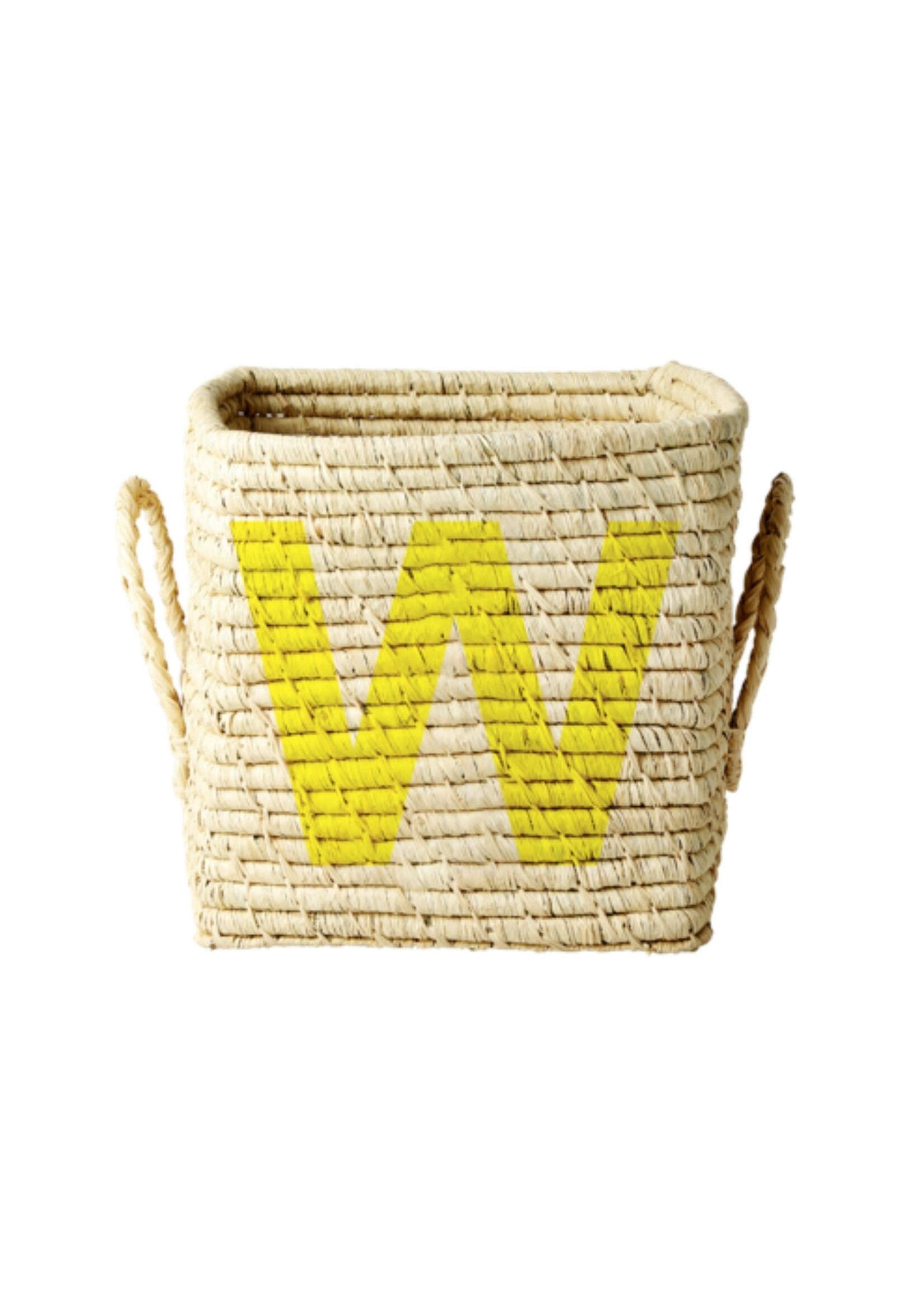 Rice Mand raffia square basket with painted letter W