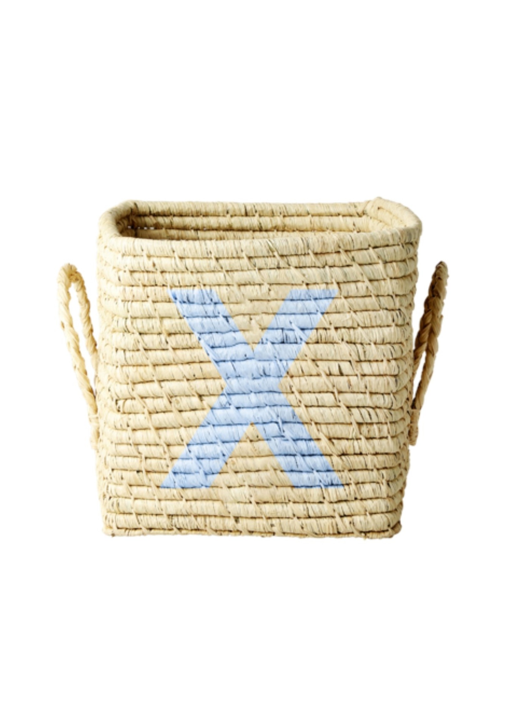 Rice Mand raffia square basket with painted letter X