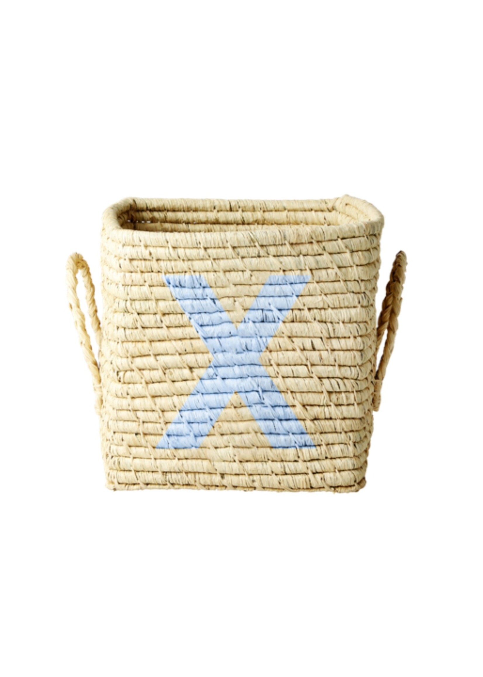 Rice Mand raffia square basket with painted letter X