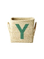 Rice Mand raffia square basket with painted letter Y