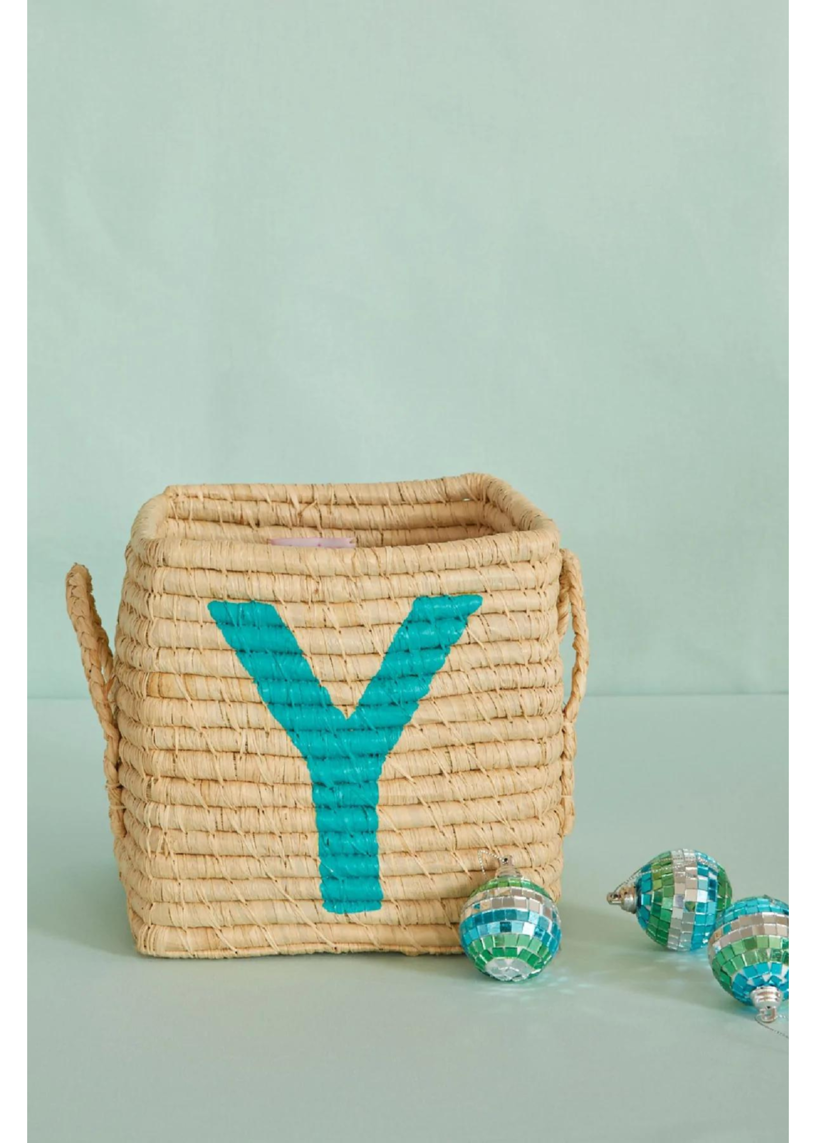 Rice Mand raffia square basket with painted letter Y