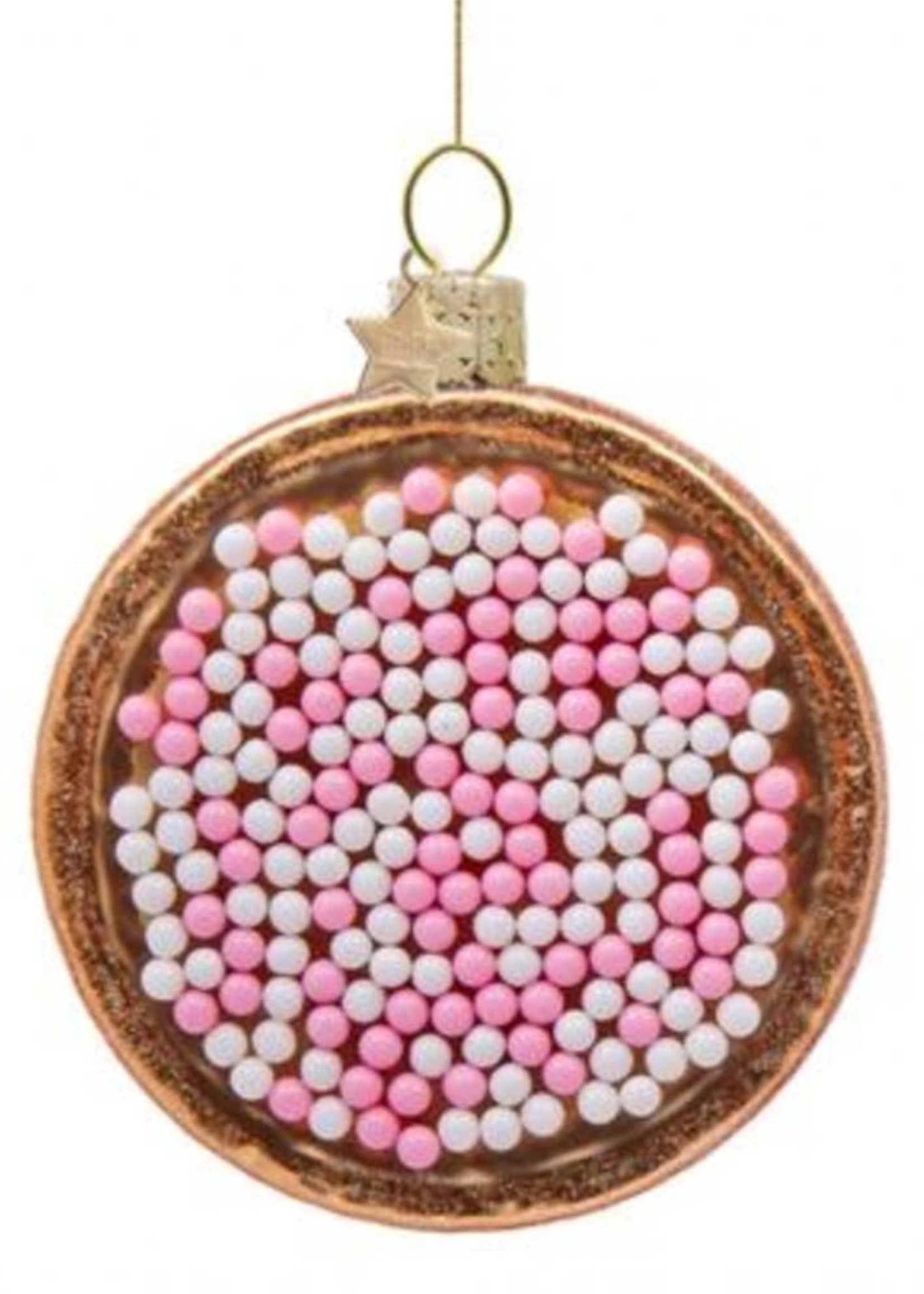Vondels Ornament glass pink/white Dutch beschuitje