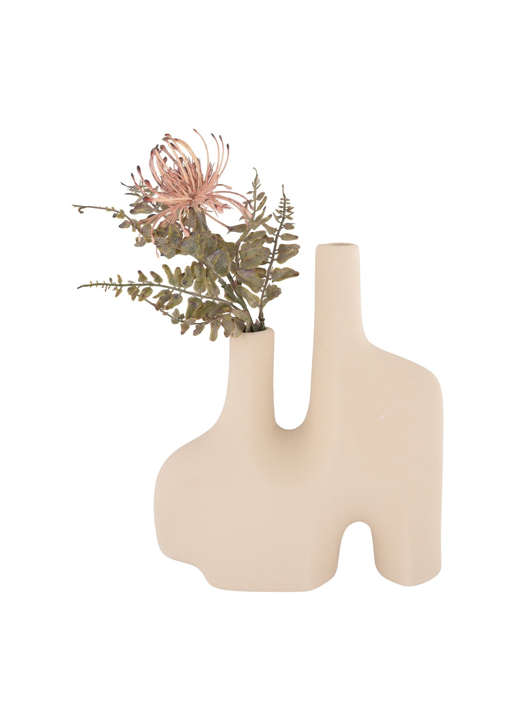 House Nordic Vaas - Vase in ceramic, sand, organic shape with two openings, 23,5x8x27 cm