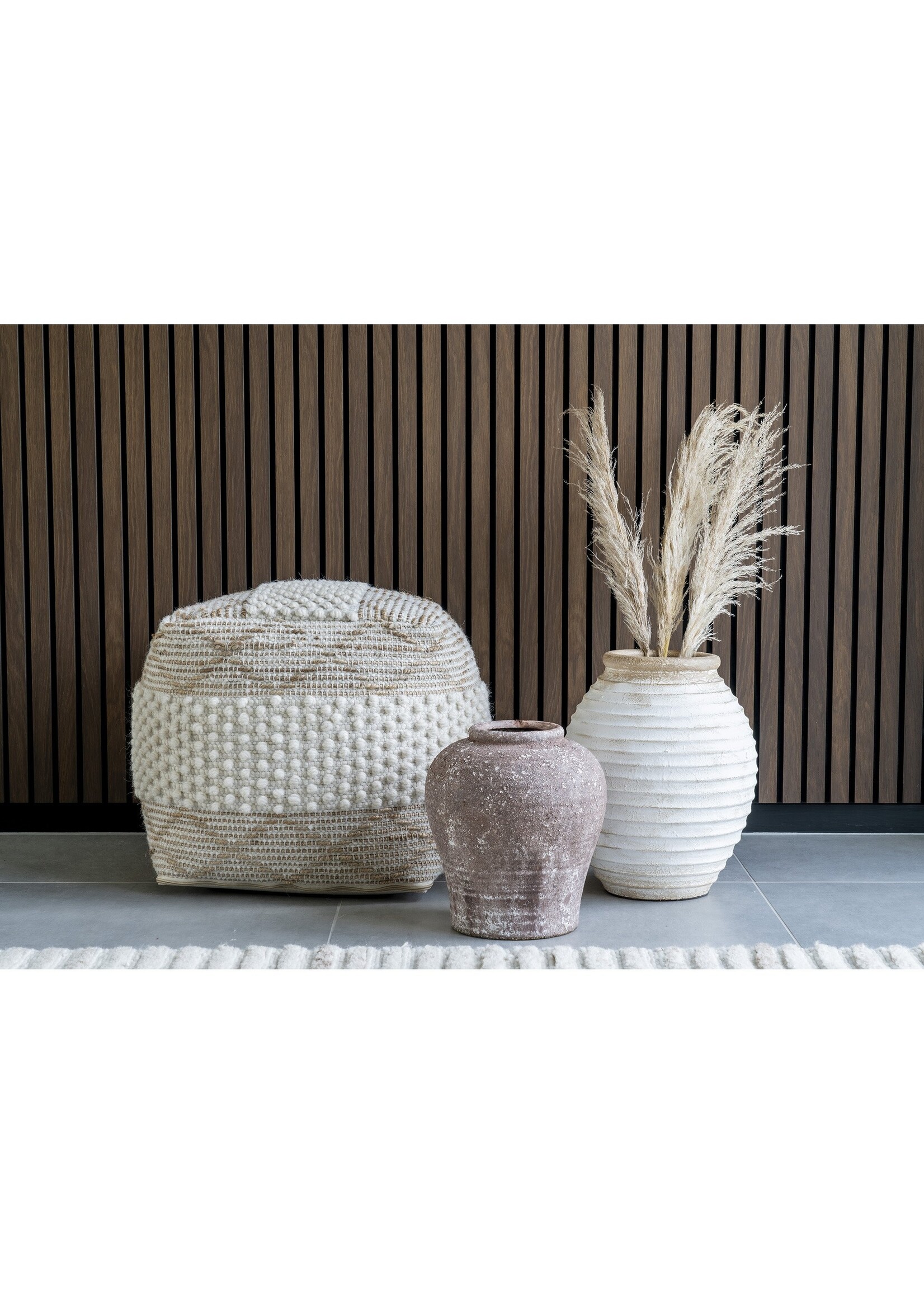 House Nordic Puri Pouf - Poef, handgeweven, ivoor, 40x40 cm