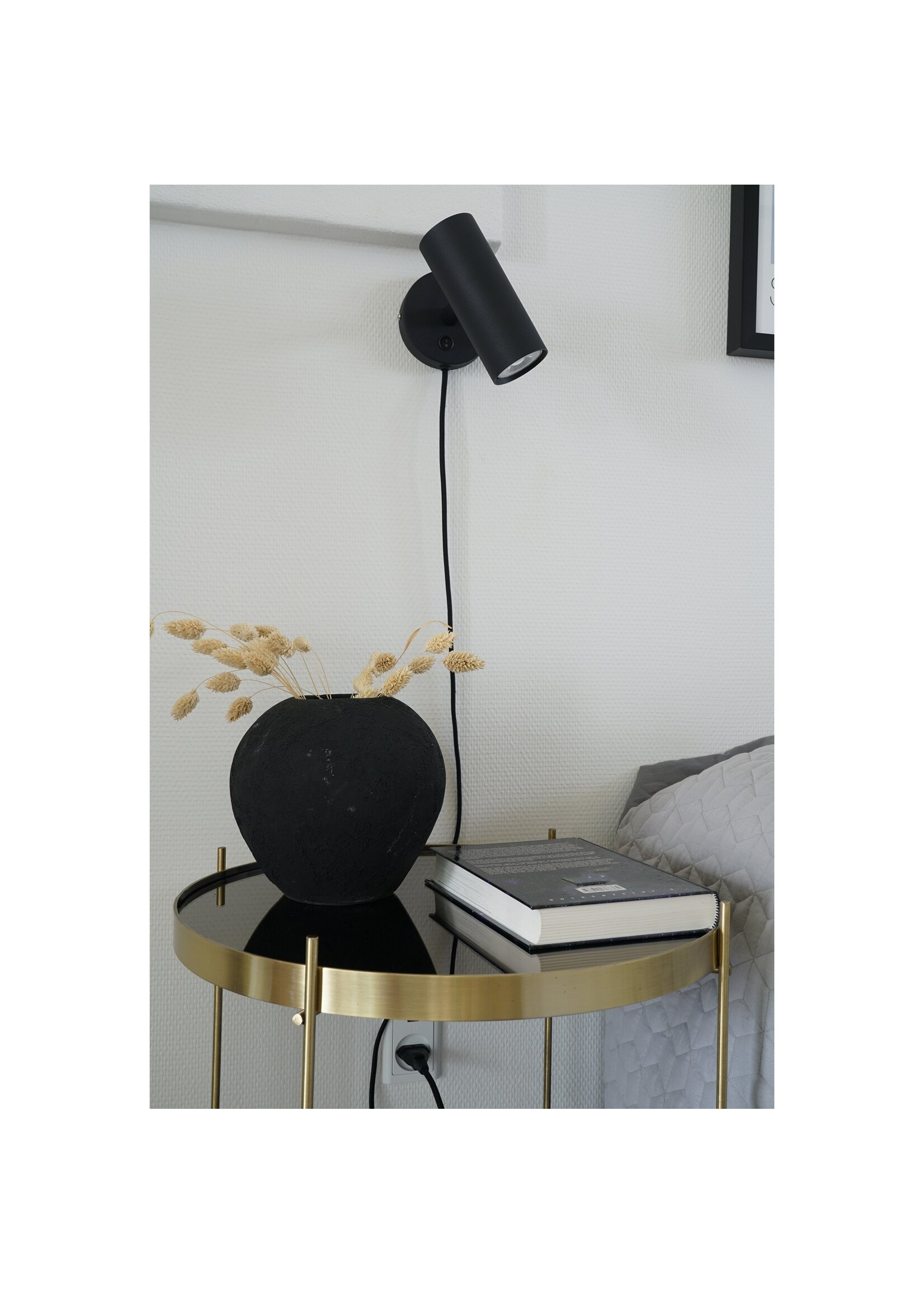 House Nordic Paris Wall Lamp - Lamp in het zwart met een 190 cm stoffen snoer Lamp: GU10/5W LED IP20