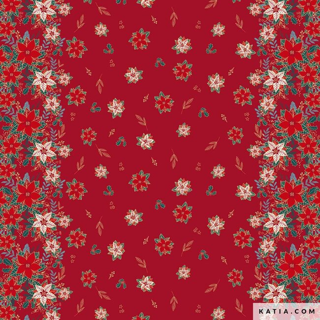 Xmas Poplin Poinsettia Placed