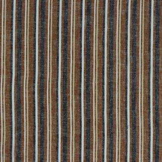 Linnen Yarn Dyed Stripes - Cognac/Blauw