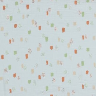 Poppy Fabrics Double Gauze Foil - Funny Shapes -Mint/Koraal/Roze