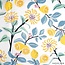 Poplin - Lemons and Flowers - Blauw/Geel