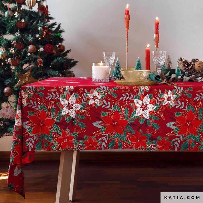 Xmas Poplin Poinsettia Placed