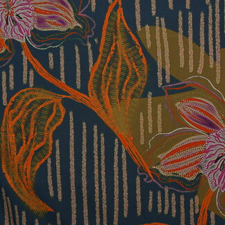 Marylène Madou Vertical Stripe / Flower - Blauw/Oranje