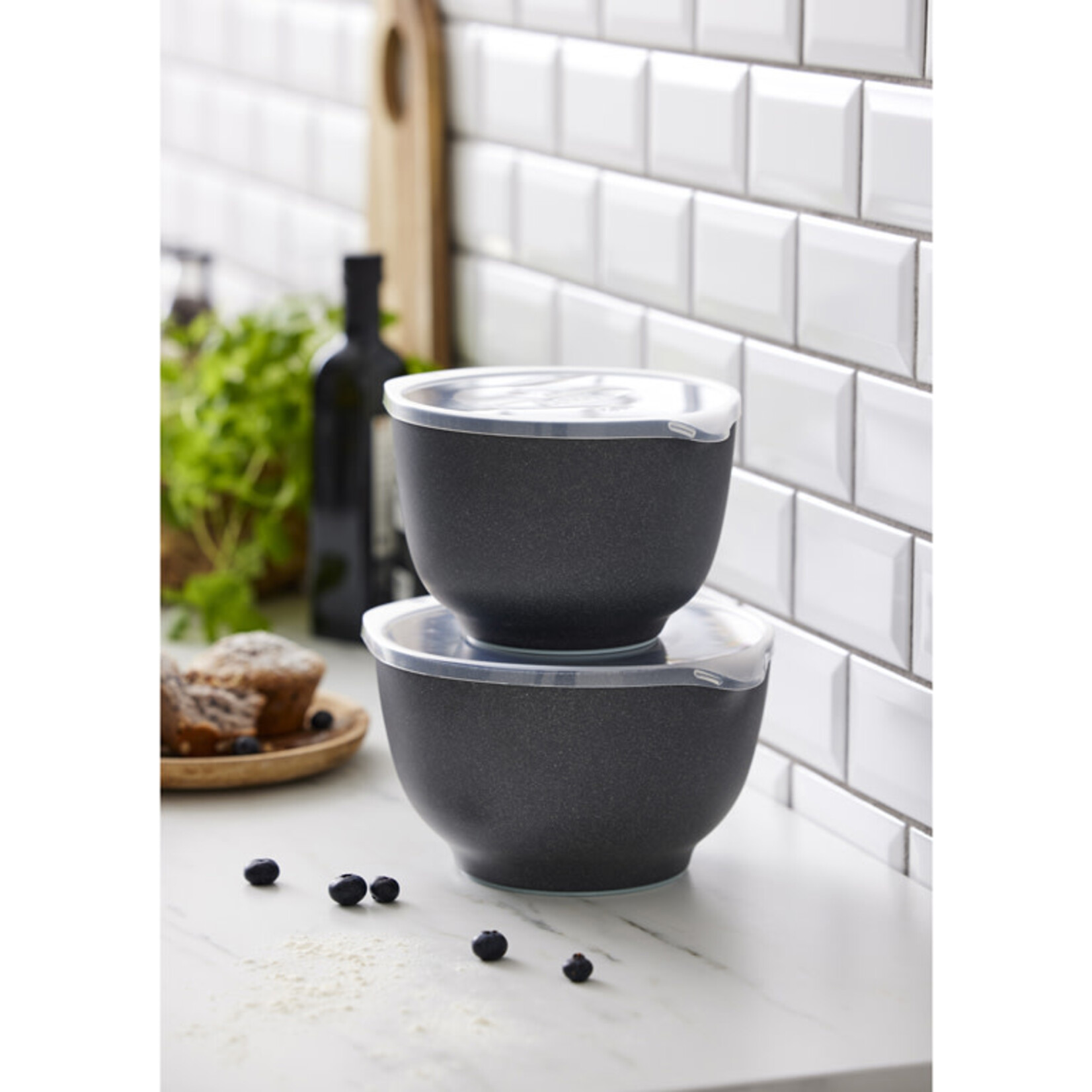 ROSTI ROSTI MARGRETHE MIXING BOWL SET MET DEKSEL 2-DLG PEBBLE BLACK