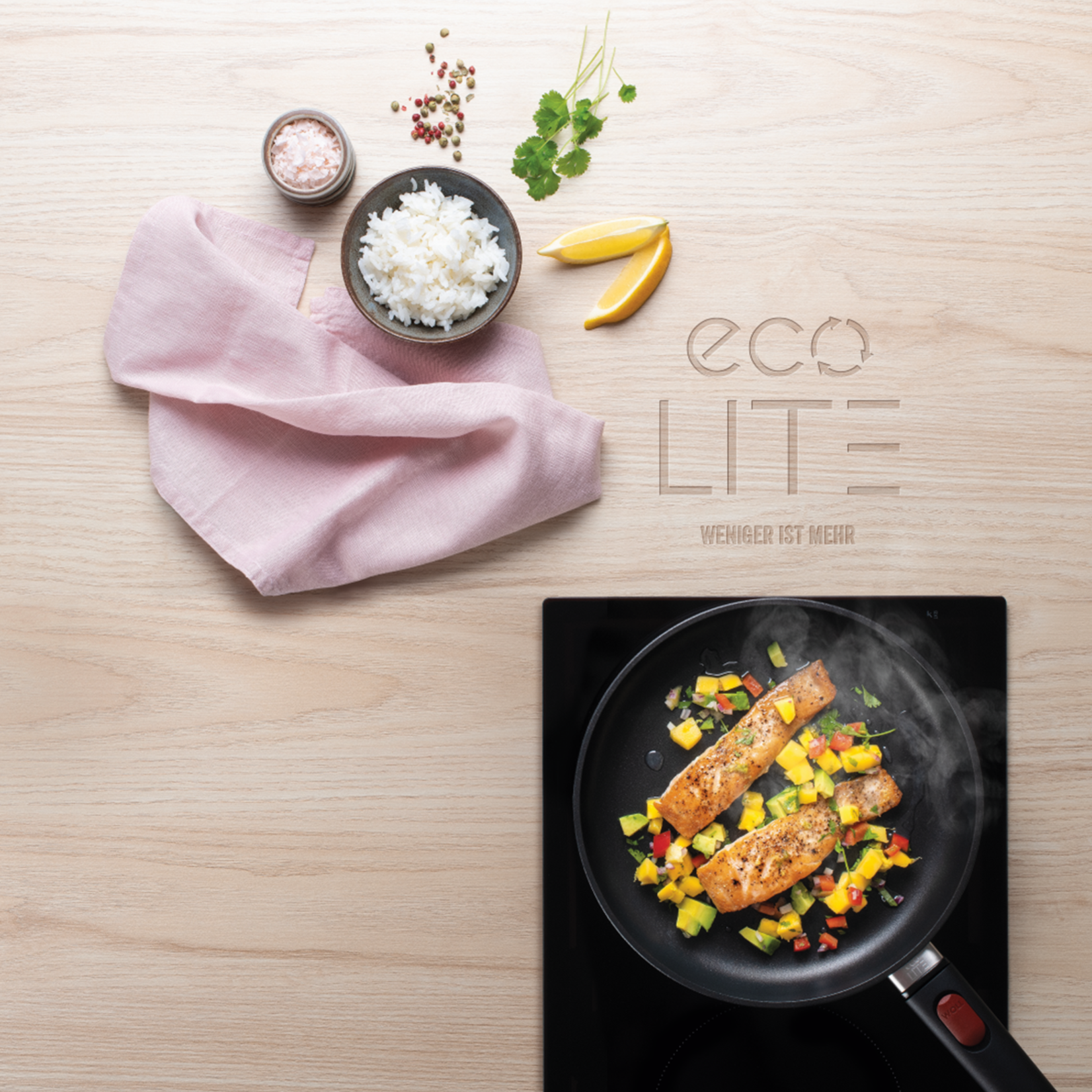 WOLL WOLL ECOLITE QXR KOEKENPAN 28X5CM PFAS VRIJE COATING AFNEEMBAAR HANDVAT