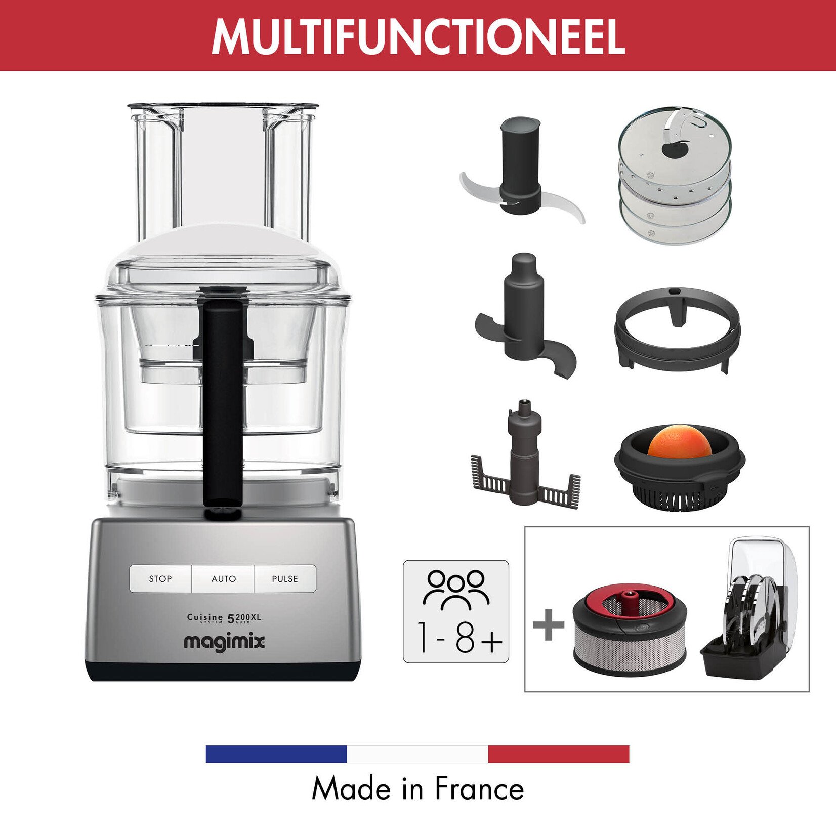 MAGIMIX MAGIMIX CS5200XL PREMIUM FOODPROCESSOR KEUKENMACHINE MET SAPCENTRIFUGE MAT CHROOM 1100WATT