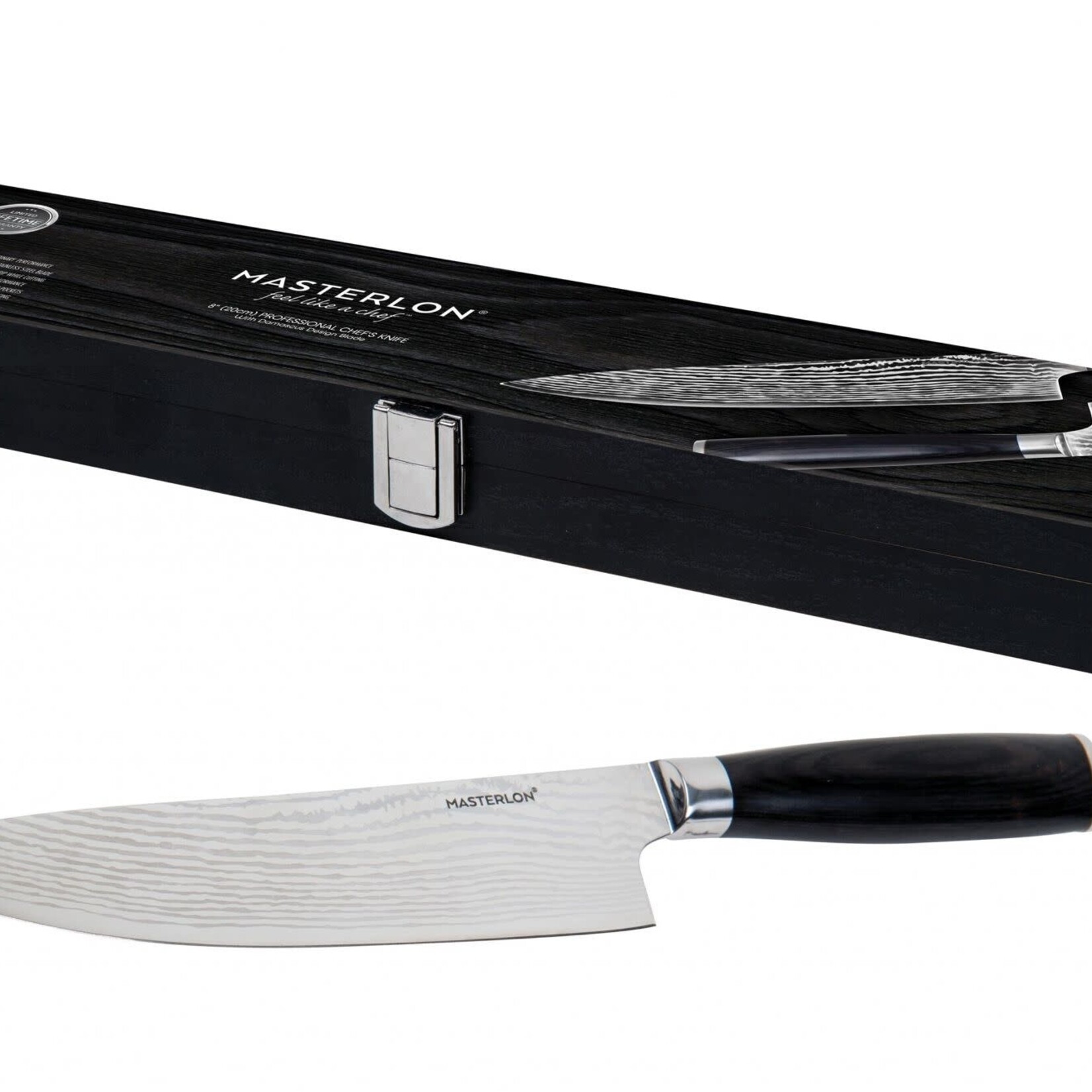 MASTERLON MASTERLON CHEF'S KNIFE 20CM GESMEED MES IN HOUTEN GIFTBOX