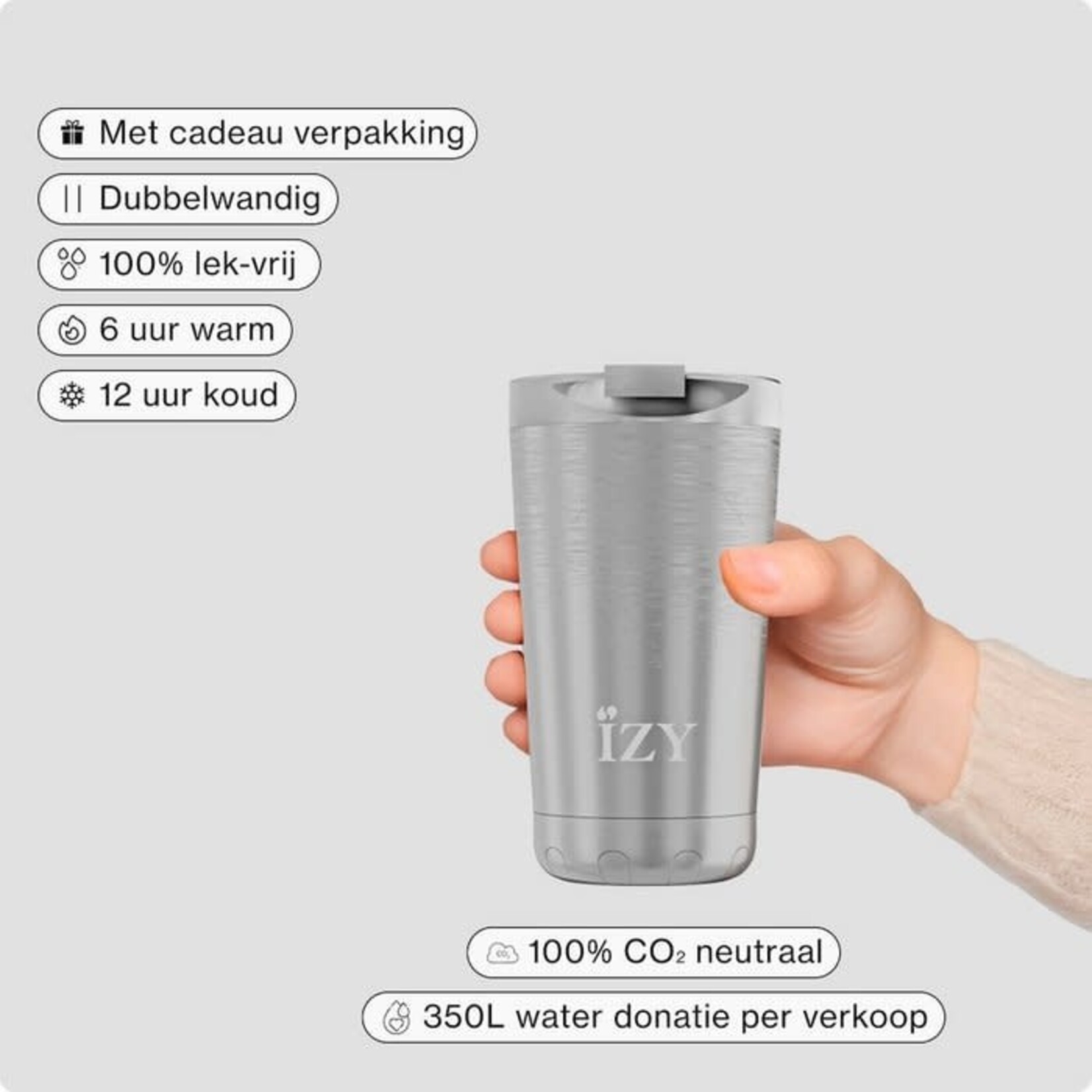 IZY IZY INSULATED COFFEE MUG  350ML SILVER