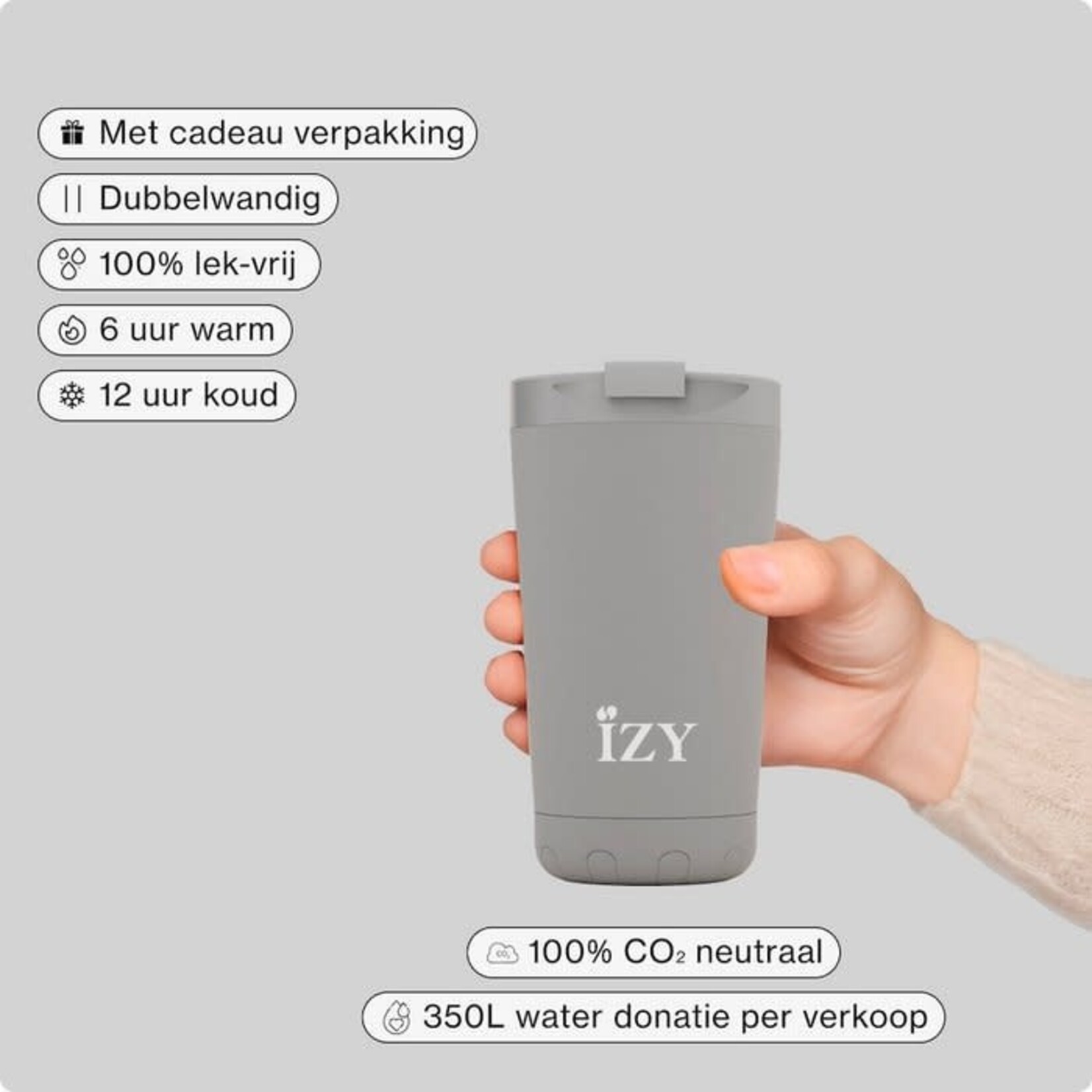 IZY IZY INSULATED COFFEE MUG  350ML GREY