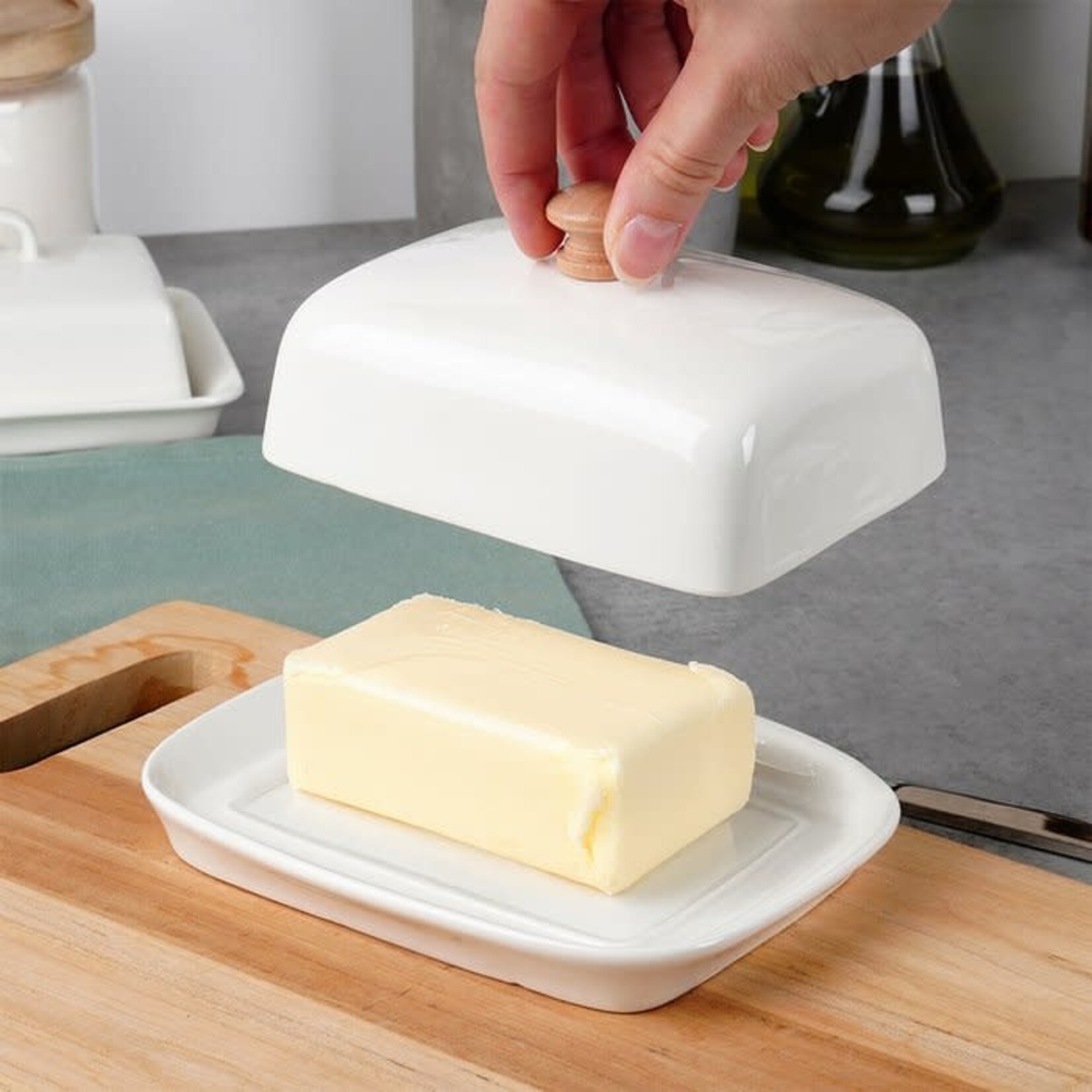 ORION BOTERVLOOT KERAMISCH WIT HOUTEN KNOP