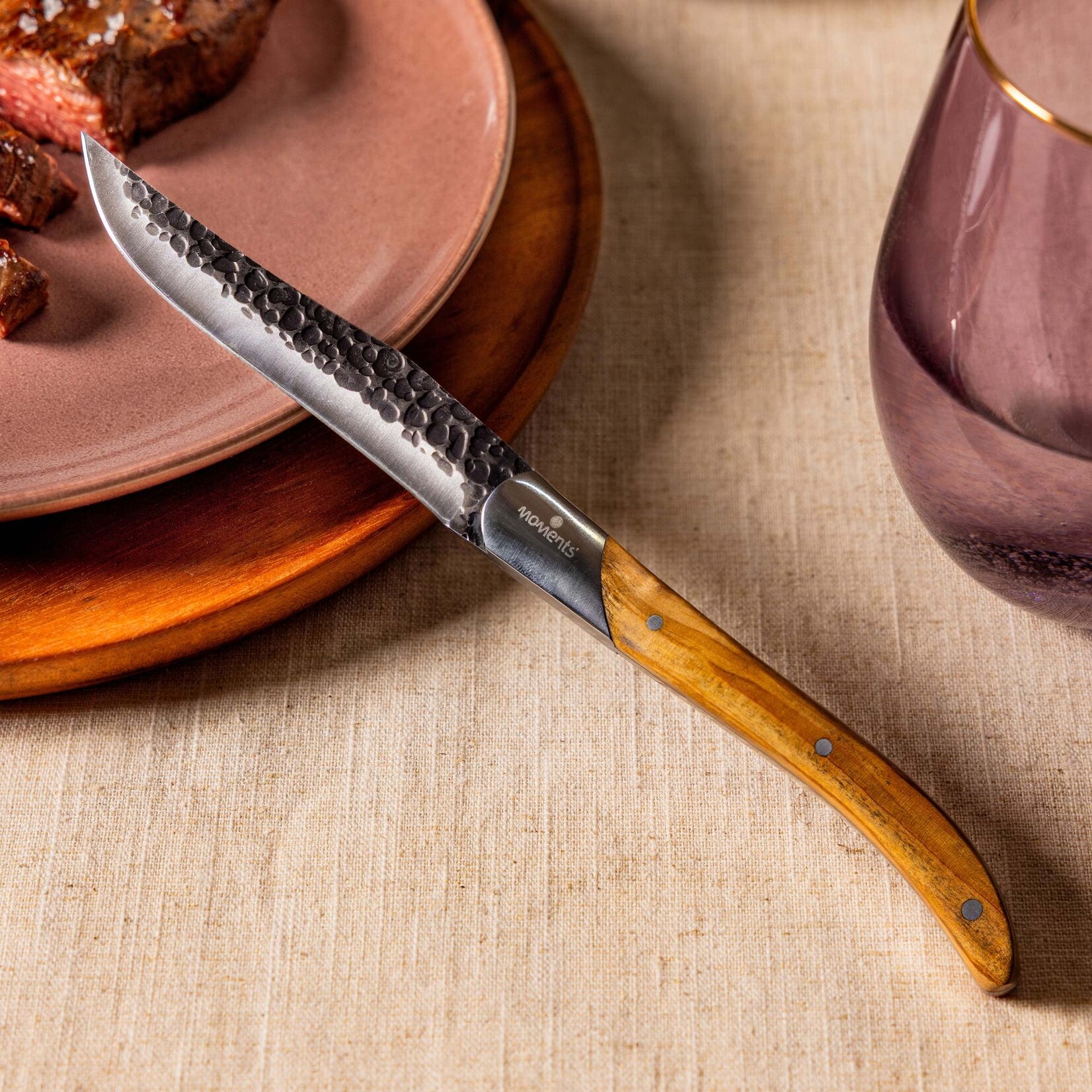 MOMENTS MOMENTS STEAKMESSEN OLIJFHOUT SET 4-DLG