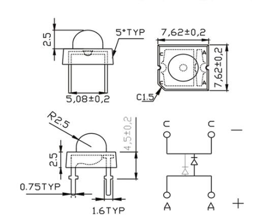 Otronic 5mm Super Flux Piranha 4pin LED - Jaune